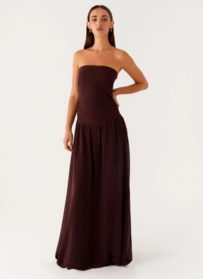 Floral Swing Soft touch evening dress Covia Strapless Maxi Dress - Dark Chocolate