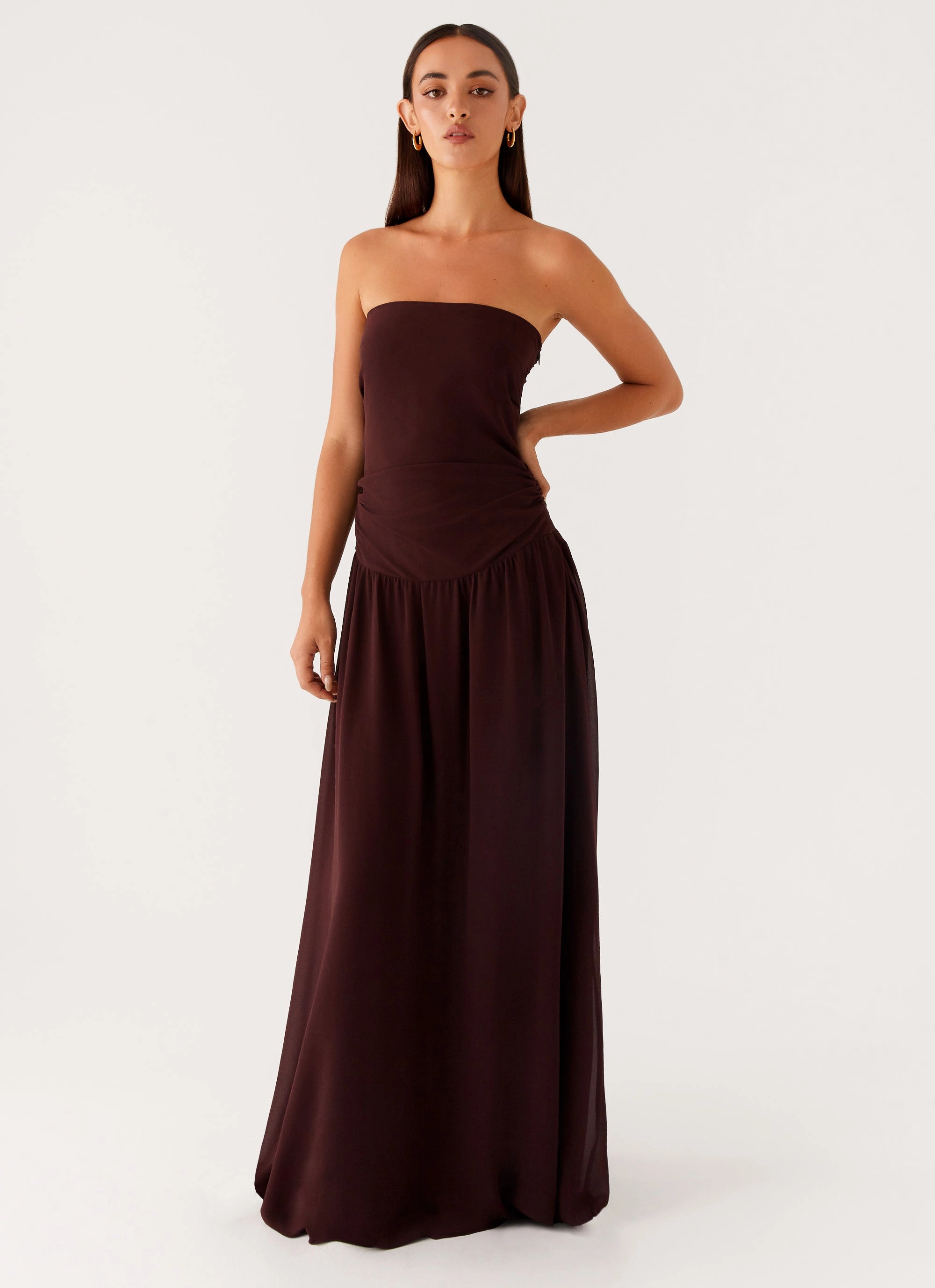 Floral Swing Soft touch evening dress Covia Strapless Maxi Dress - Dark Chocolate
