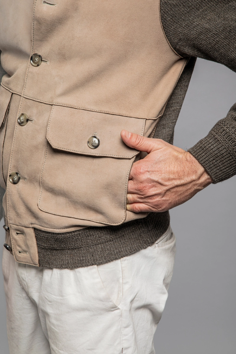 Wedge Knit Leather Jacket Durable Coating