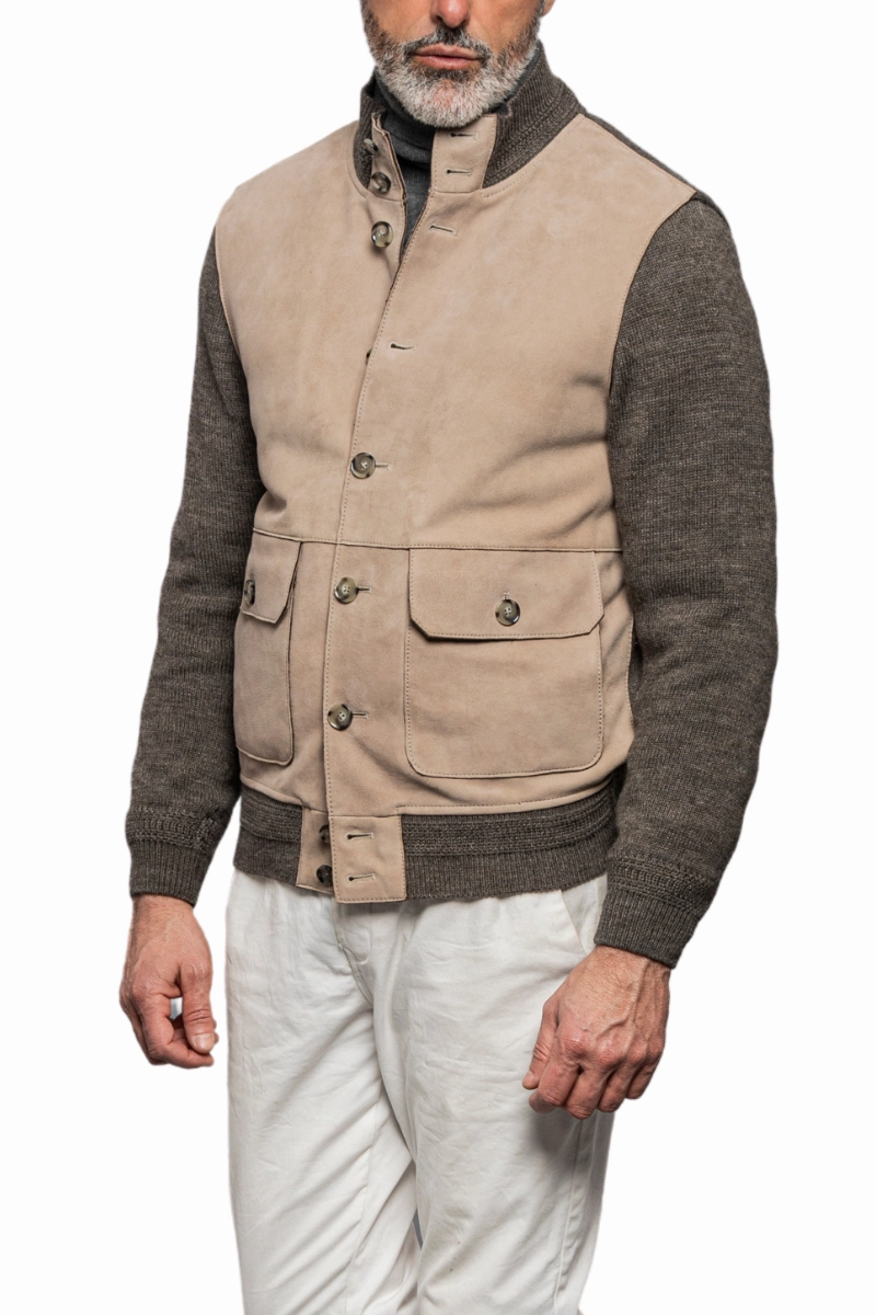 Seamless Shoulder Construction Wedge Knit Leather Jacket