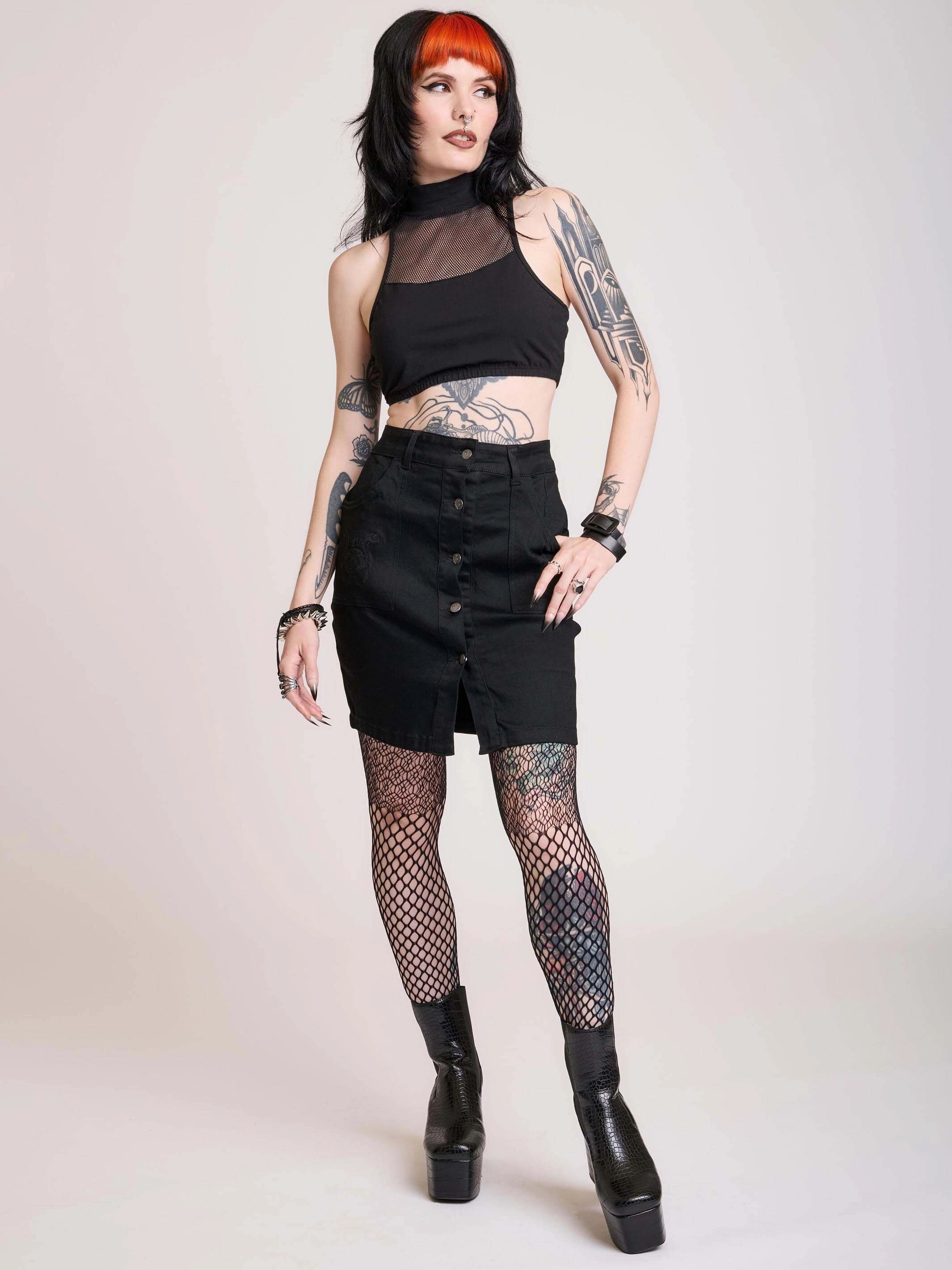 Snake Embroidered Denim Skirt Collector??s Item Spring Must Have