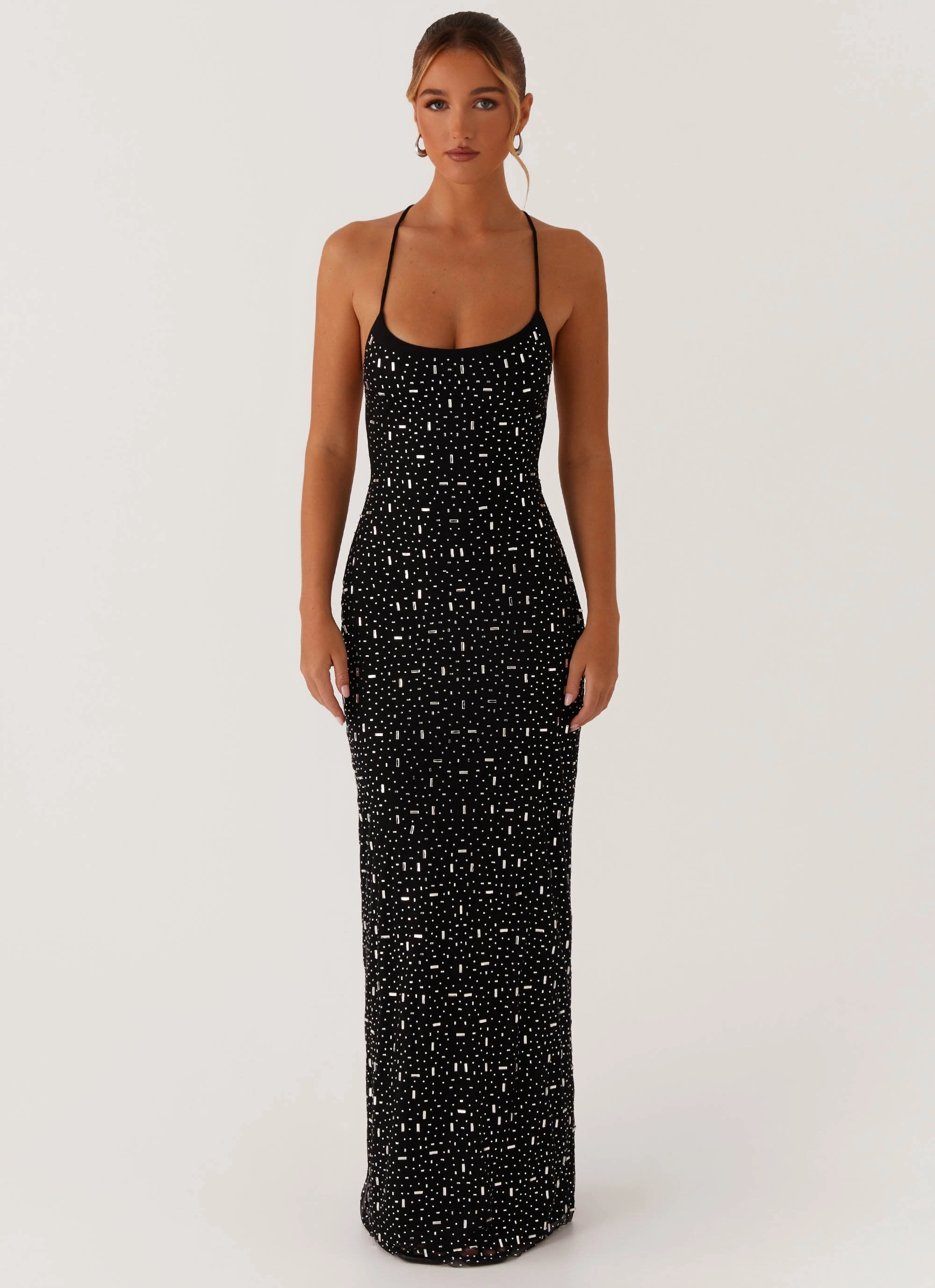City Friendly Relaxed Wear Cressida Rhinestone Mesh Maxi Dress - Black
