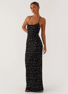 Effortless Vibe Dream Look Cressida Rhinestone Mesh Maxi Dress - Black