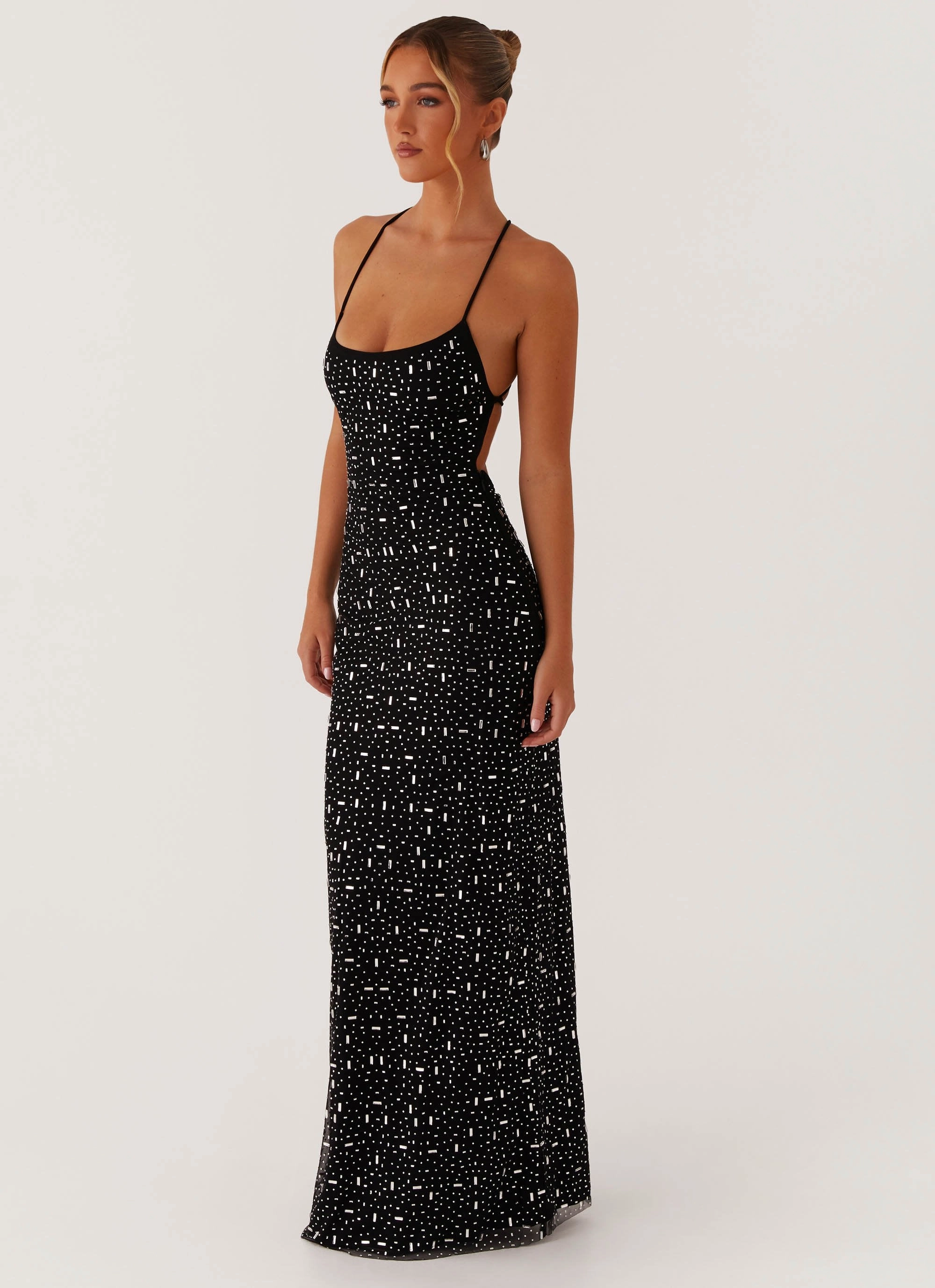 Breathable Feel Cool Tone Cressida Rhinestone Mesh Maxi Dress - Black