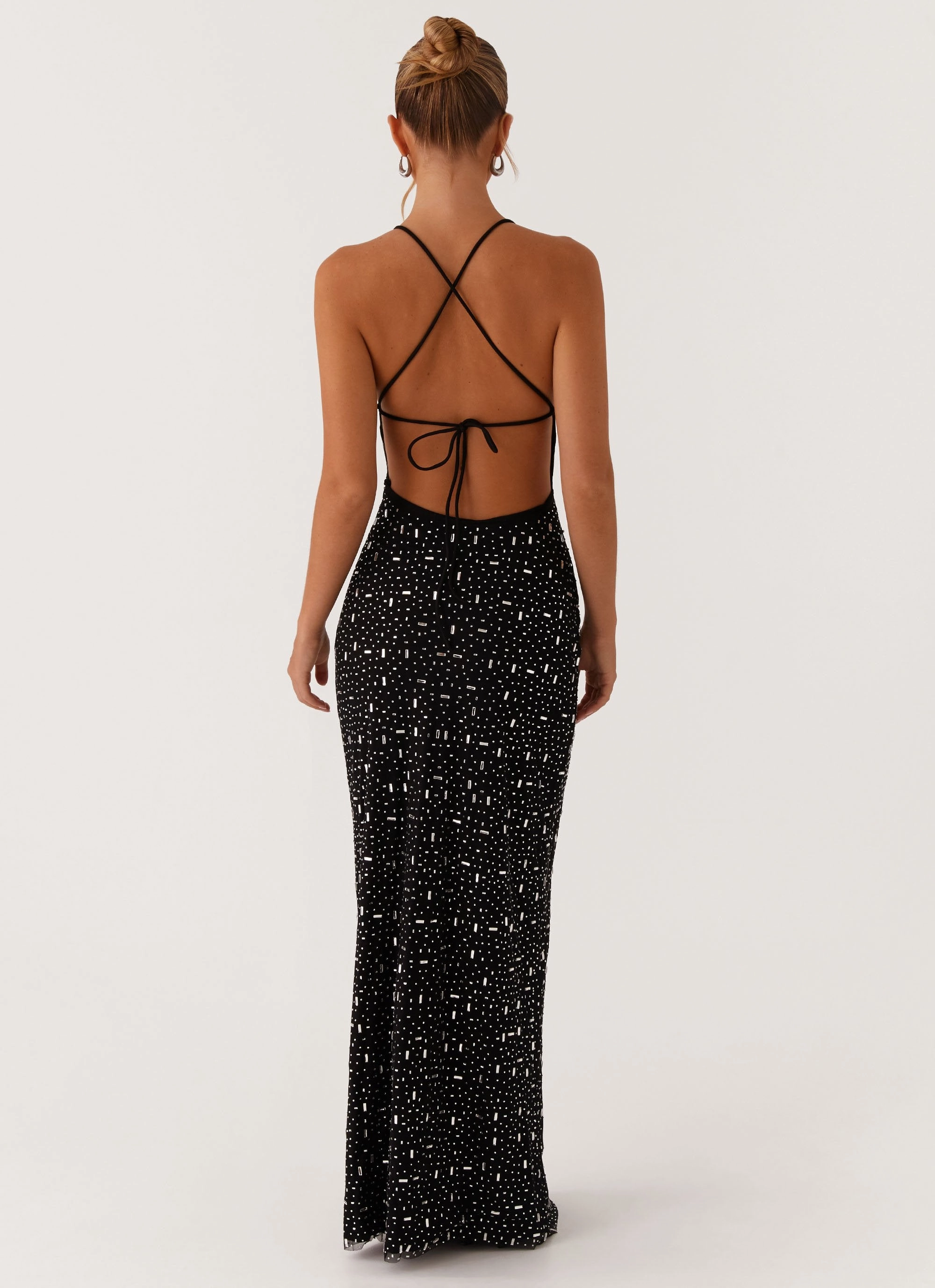 Cressida Rhinestone Mesh Maxi Dress - Black Gender Inclusive Jewel Accent