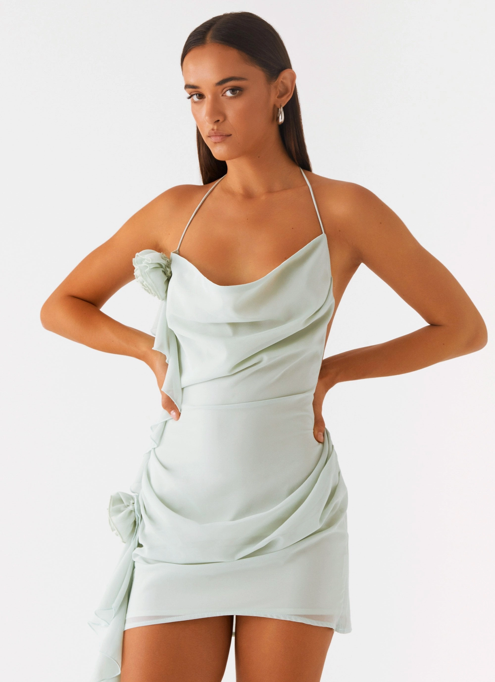 Diedre Rose Strappy Mini Dress - Sage Evening-Wear Lightweight Material