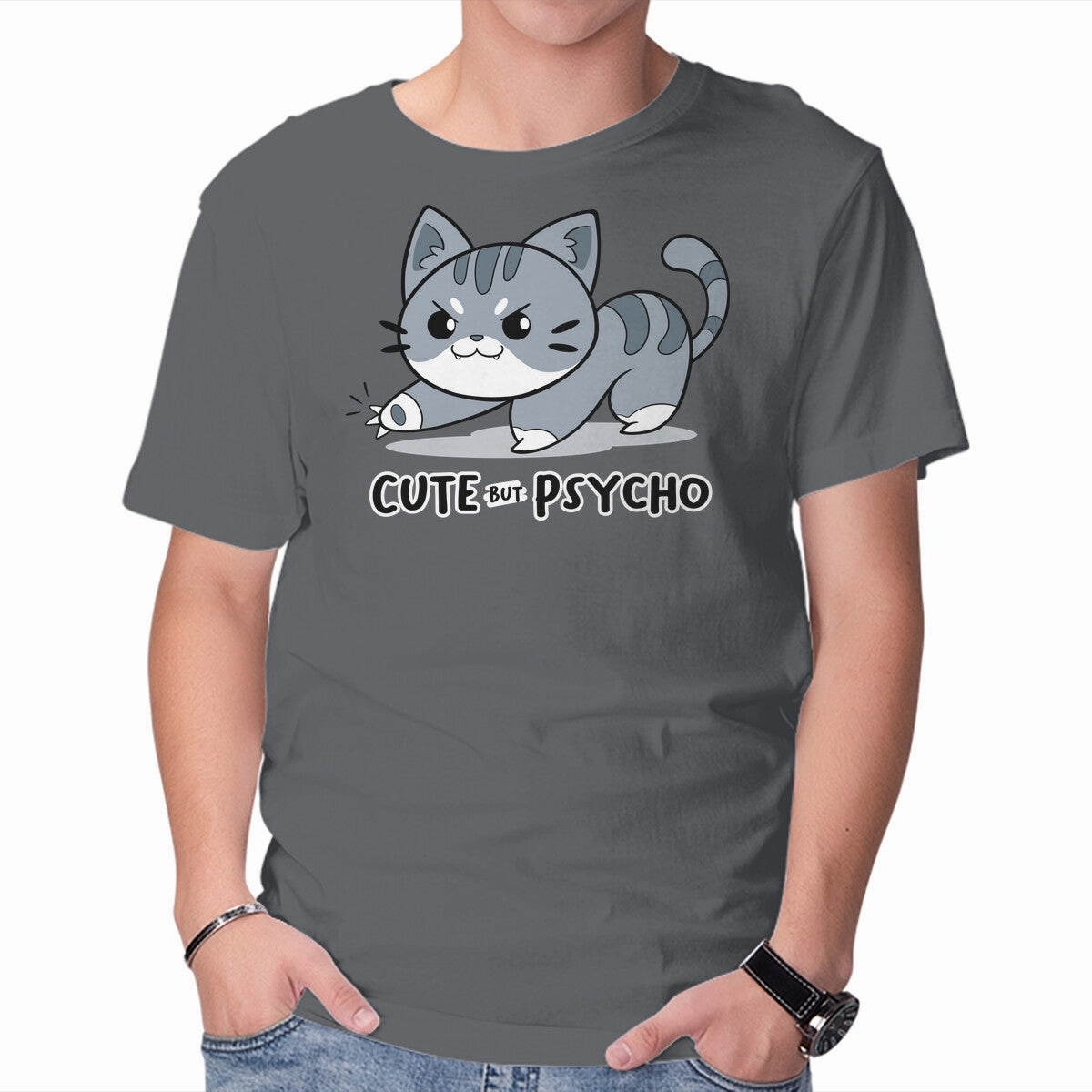 No Shrink Fabric Heathered Fabric Cute But Psycho Cat