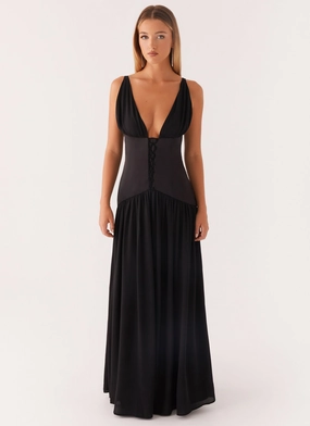 Tailored Comfort Dafina Satin Maxi Dress - Black