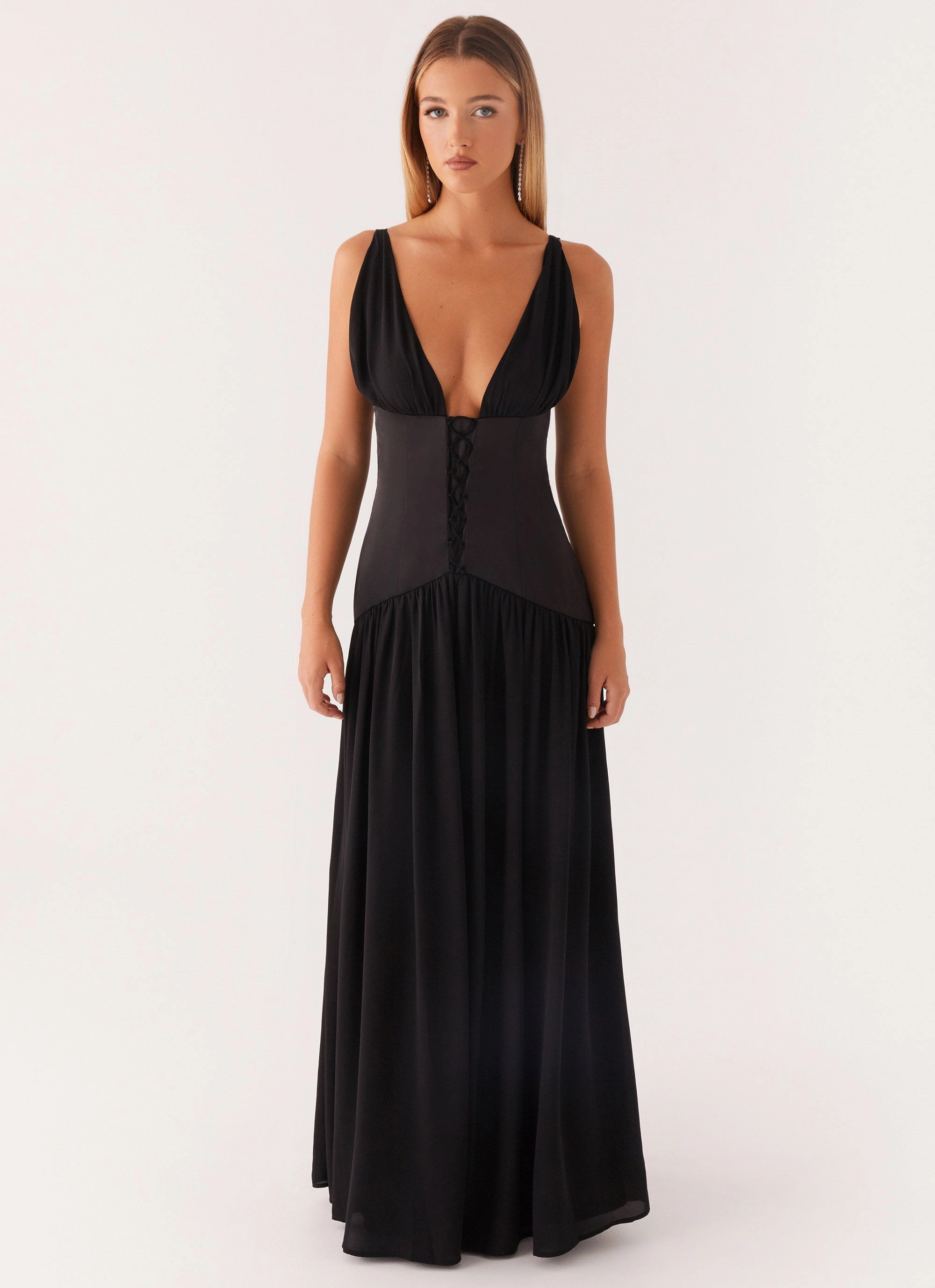 Tailored Comfort Dafina Satin Maxi Dress - Black