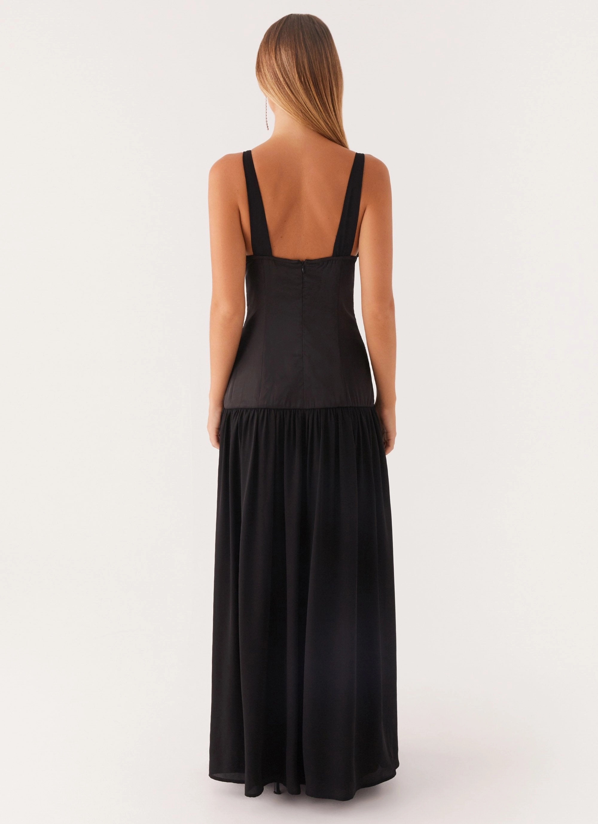 Dafina Satin Maxi Dress - Black Classic Fit