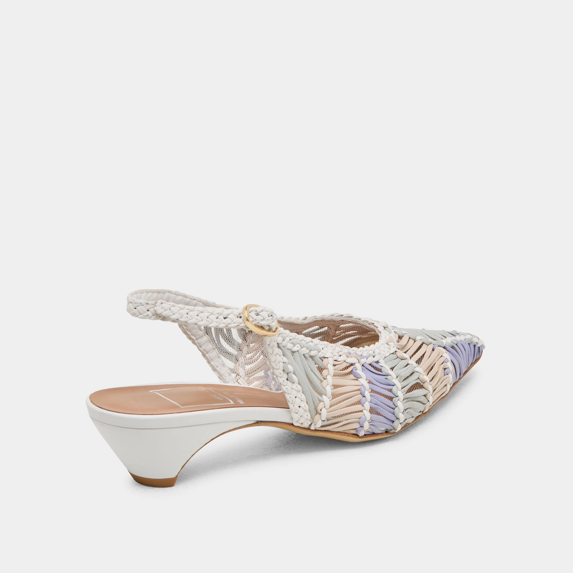 Iconic design mom style DAFNEY HEELS WHITE MULTI WOVEN LEATHER