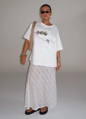Jaz Lace Maxi Skirt - White Mid Rise Contrast Panel