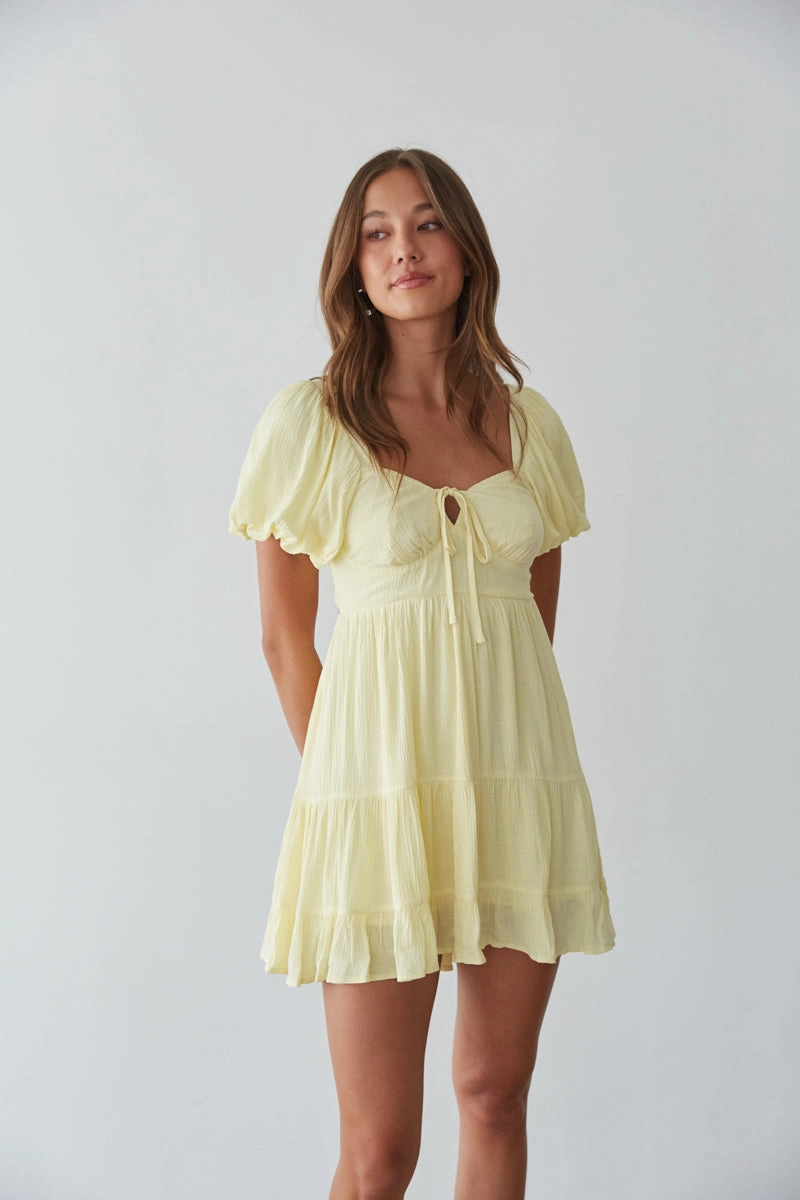 Feminine Comfort Lounge Feel Dallas Open Back Puff Sleeve Babydoll Mini Dress