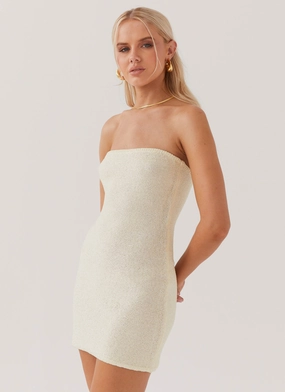 Compact Fit Quick Fit Dance The Night Tube Knit Mini Dress - Pearl Shimmer