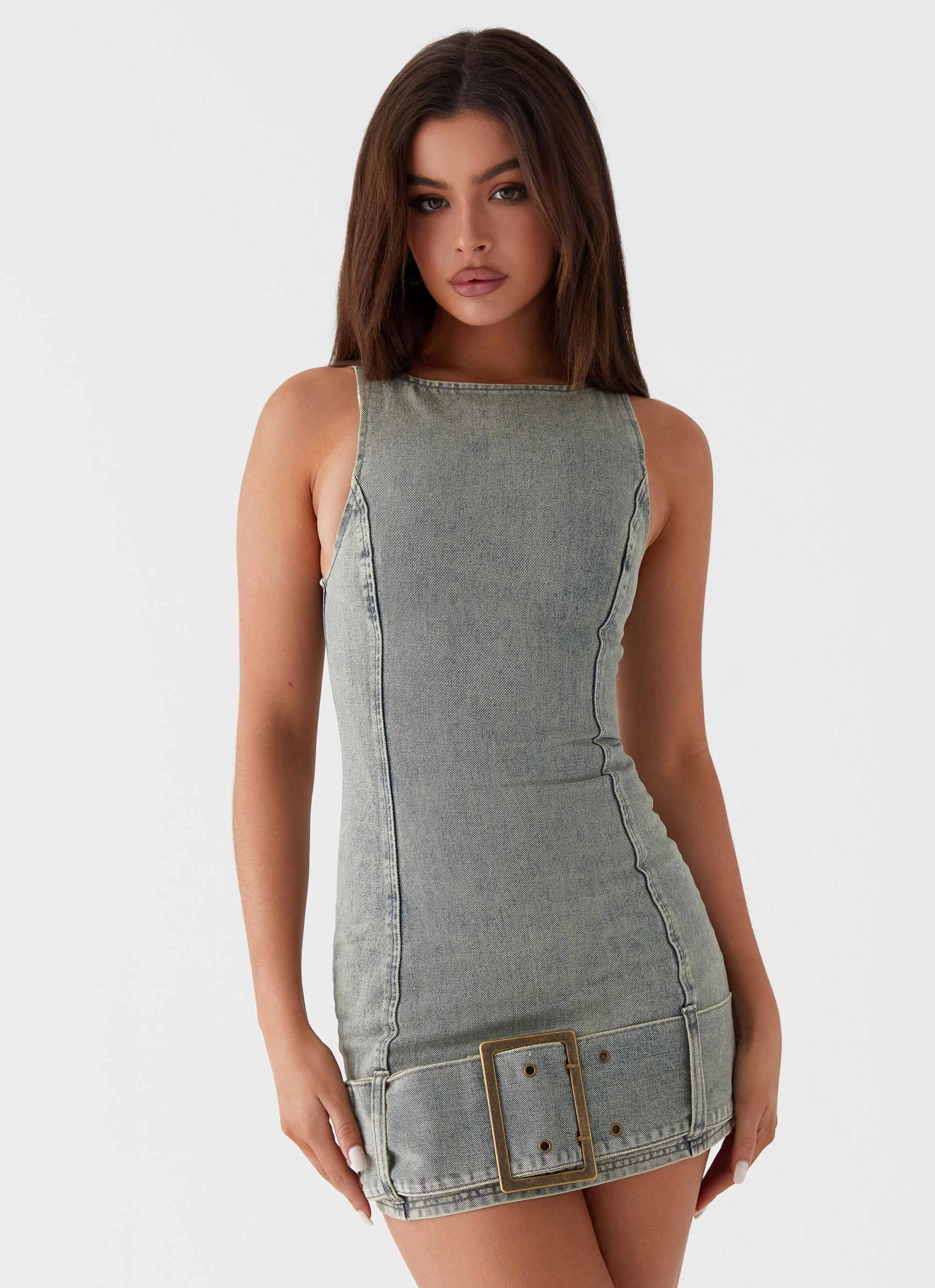 Dark Matter Mini Dress - Washed Denim museum visit Casual Edge