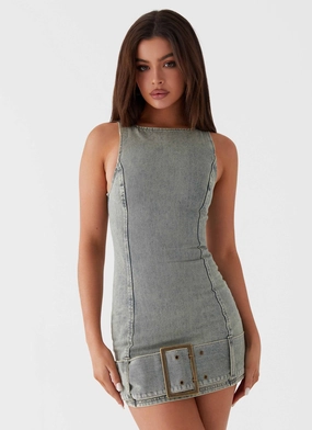 Dark Matter Mini Dress - Washed Denim museum visit Casual Edge