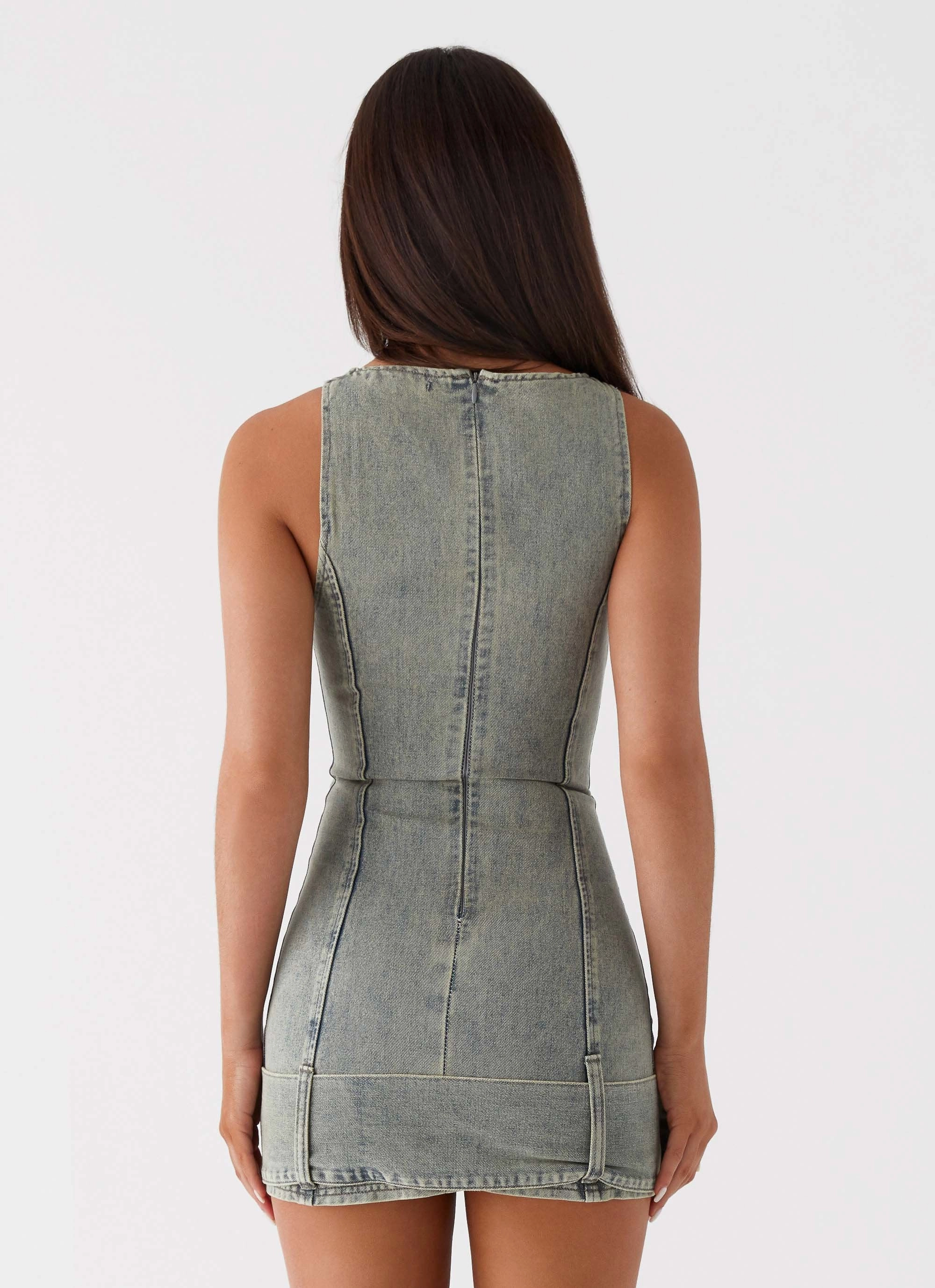 Flattering Silhouette Dark Matter Mini Dress - Washed Denim