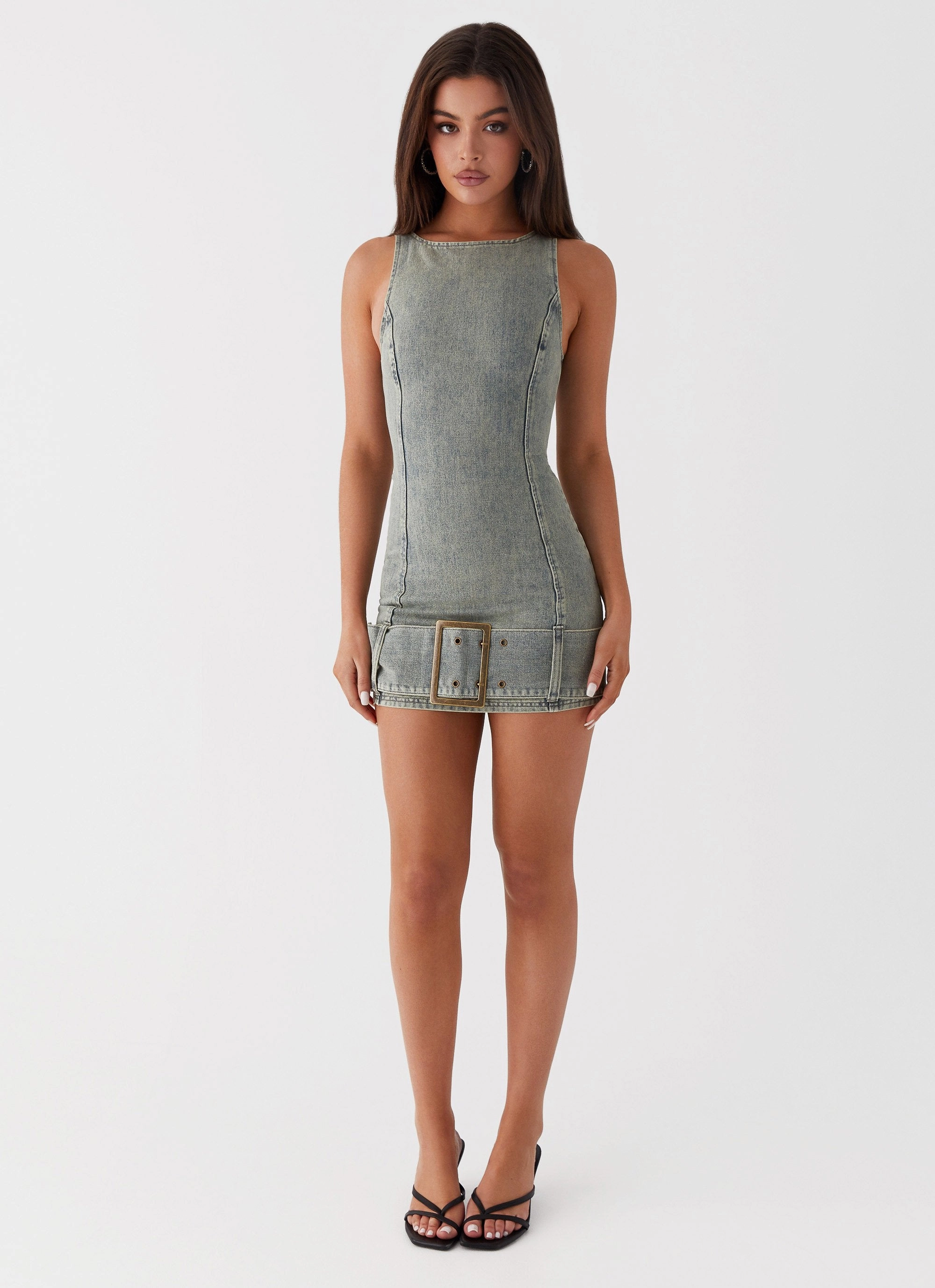 Dark Matter Mini Dress - Washed Denim Subtle Flow