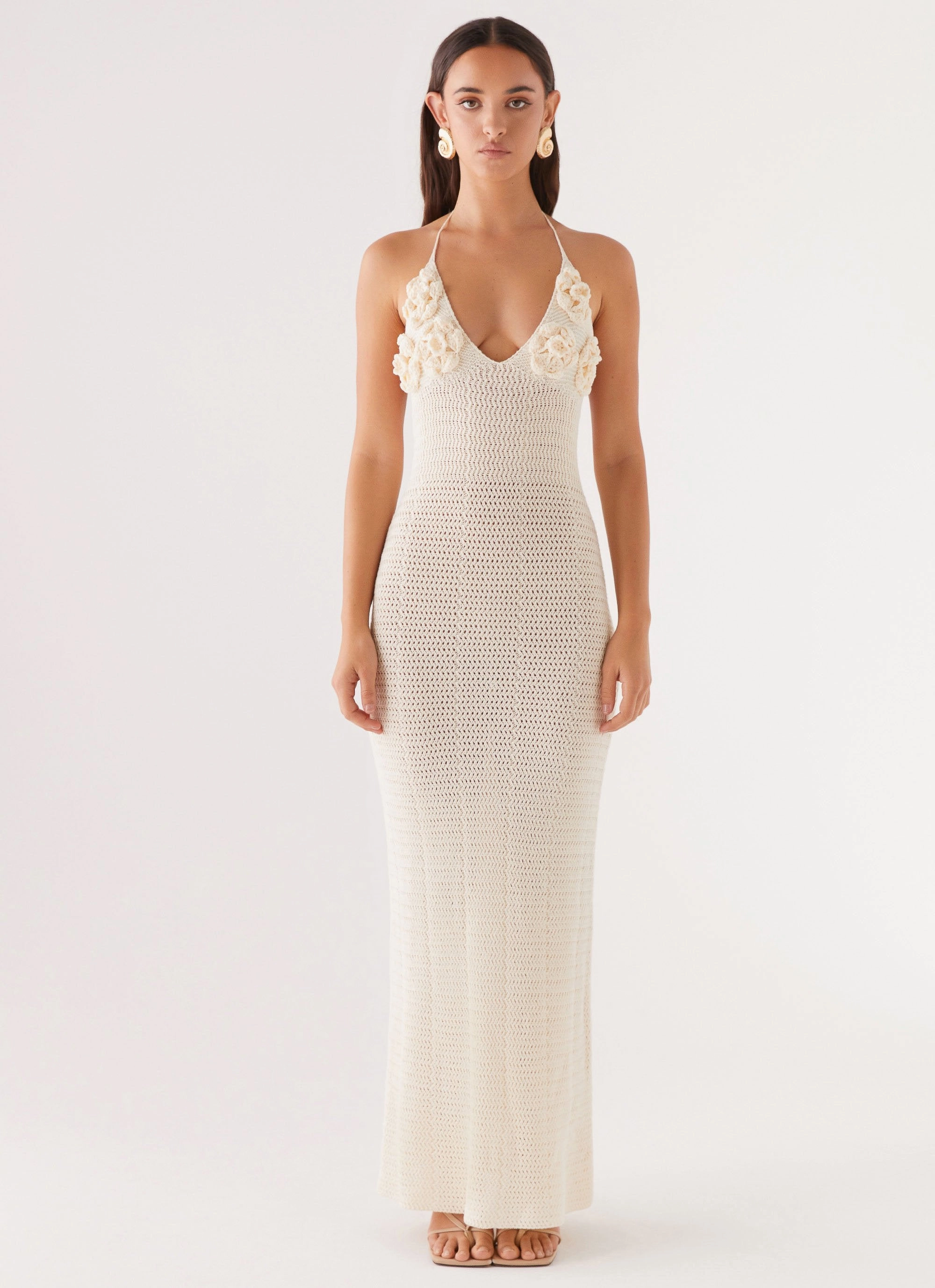 Warm Base Zara Rose Crochet Maxi Dress - Ivory