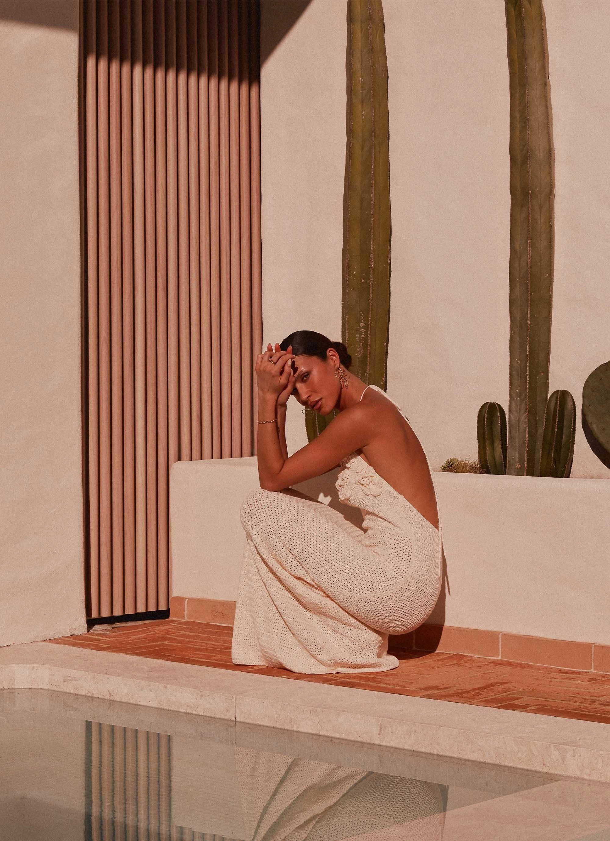 Zara Rose Crochet Maxi Dress - Ivory Capsule-Wardrobe Curvy Glam