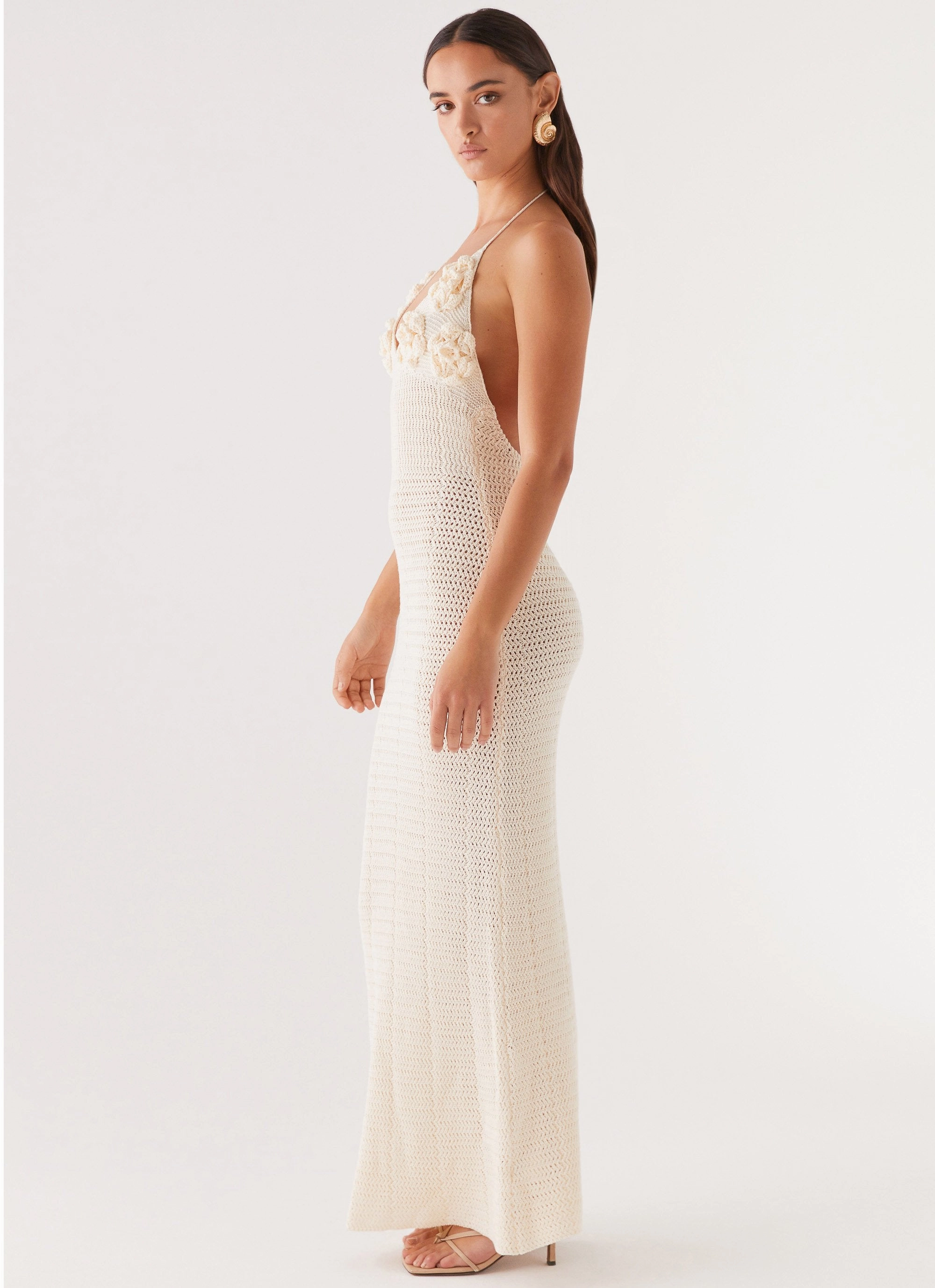 Formal Aura Zara Rose Crochet Maxi Dress - Ivory
