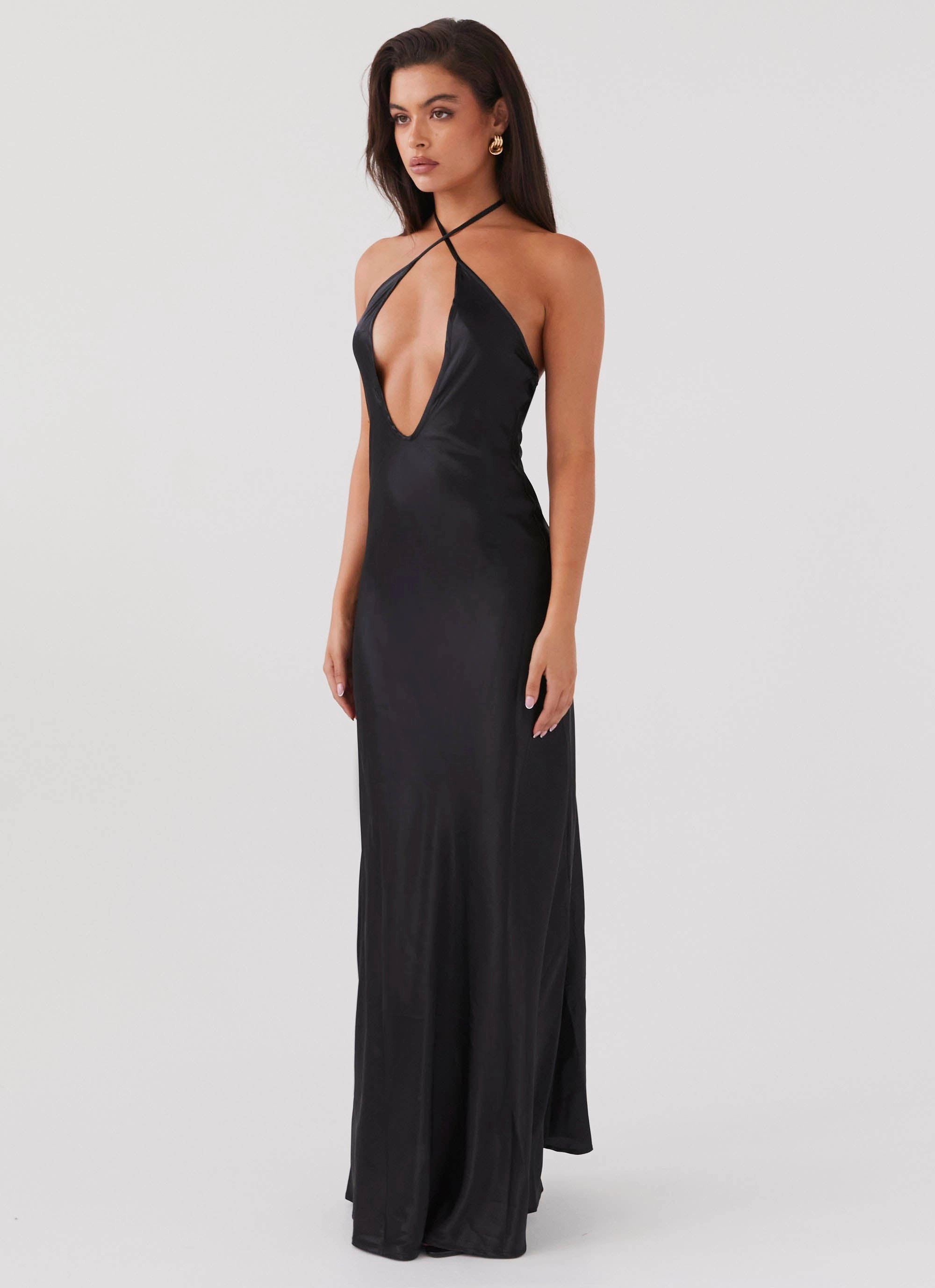 Bishop-Sleeve Noir Symphony Maxi Dress - Black
