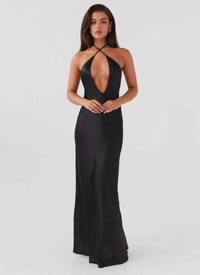 Dress for brunch Bow Glow Noir Symphony Maxi Dress - Black