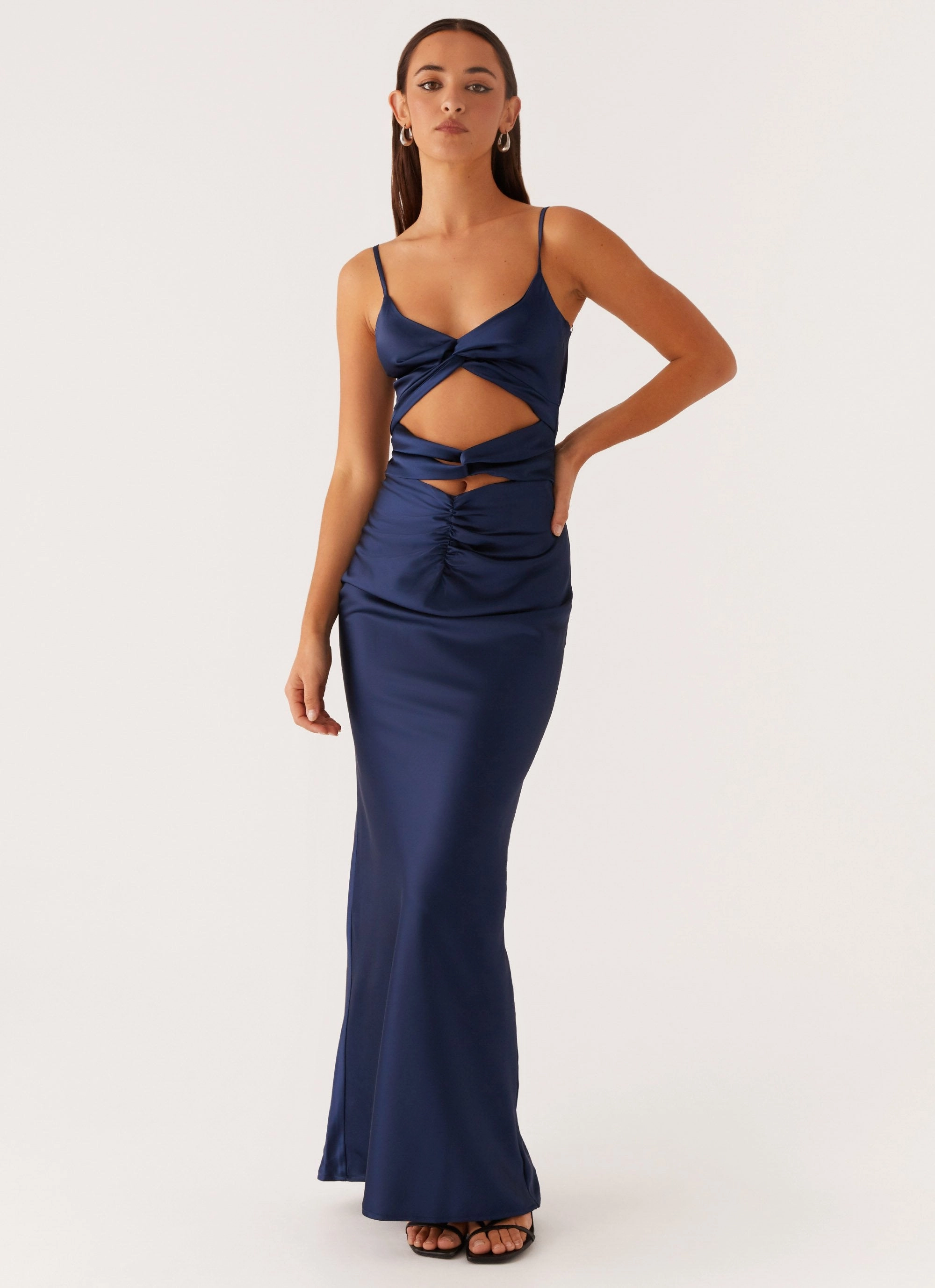 Stormie Satin Maxi Dress - Navy Elegant Silhouette