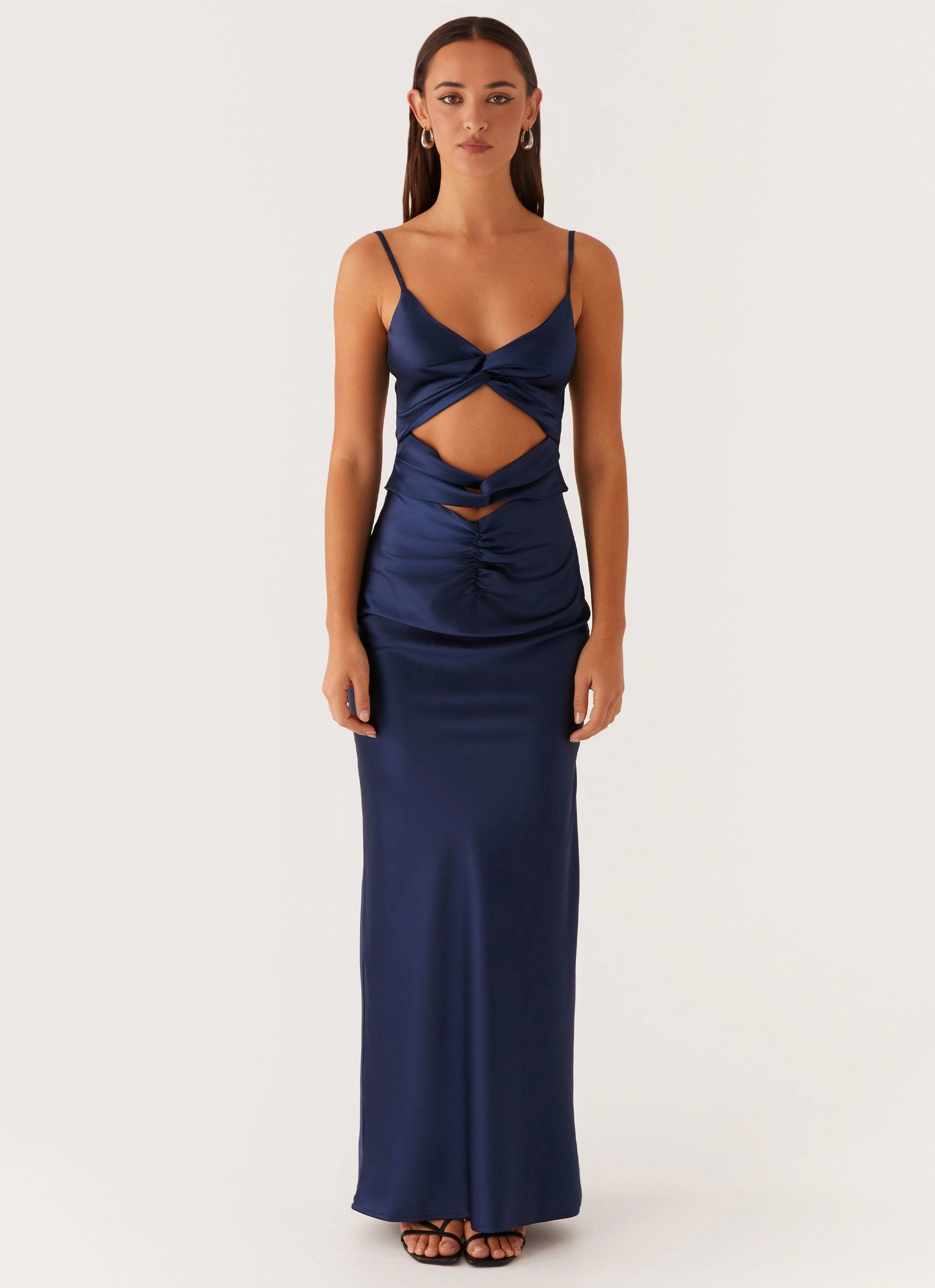 Stormie Satin Maxi Dress - Navy Office Tone