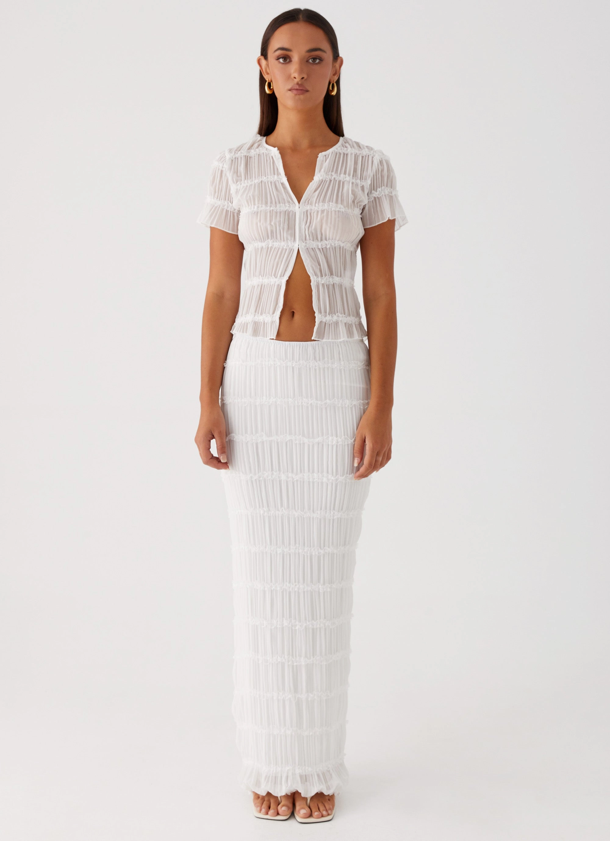 Couture Inspired Daydreaming Low Rise Maxi Skirt - White