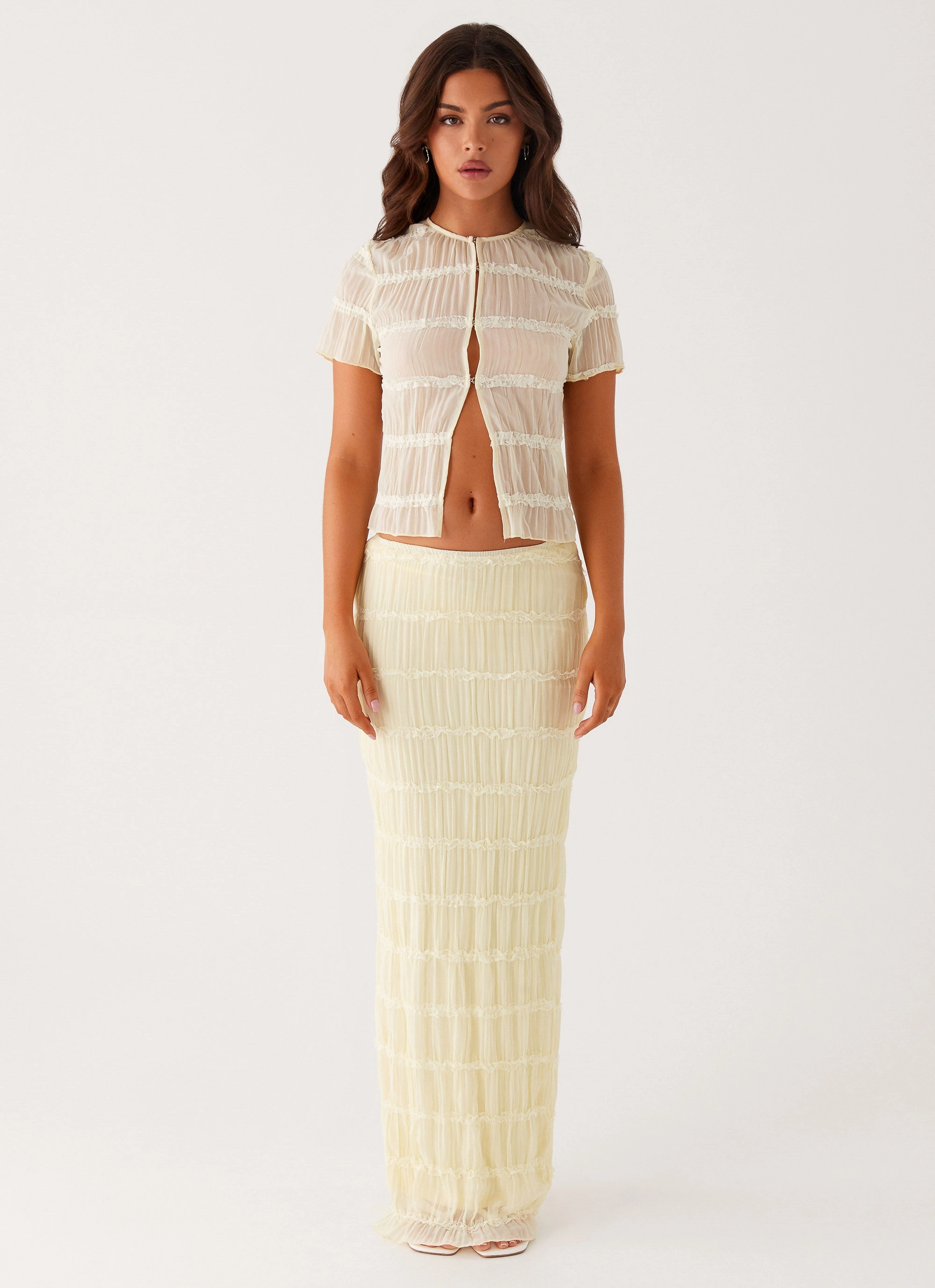 Daydreaming Low Rise Maxi Skirt - Yellow Double Layer Construction Soft Outfit