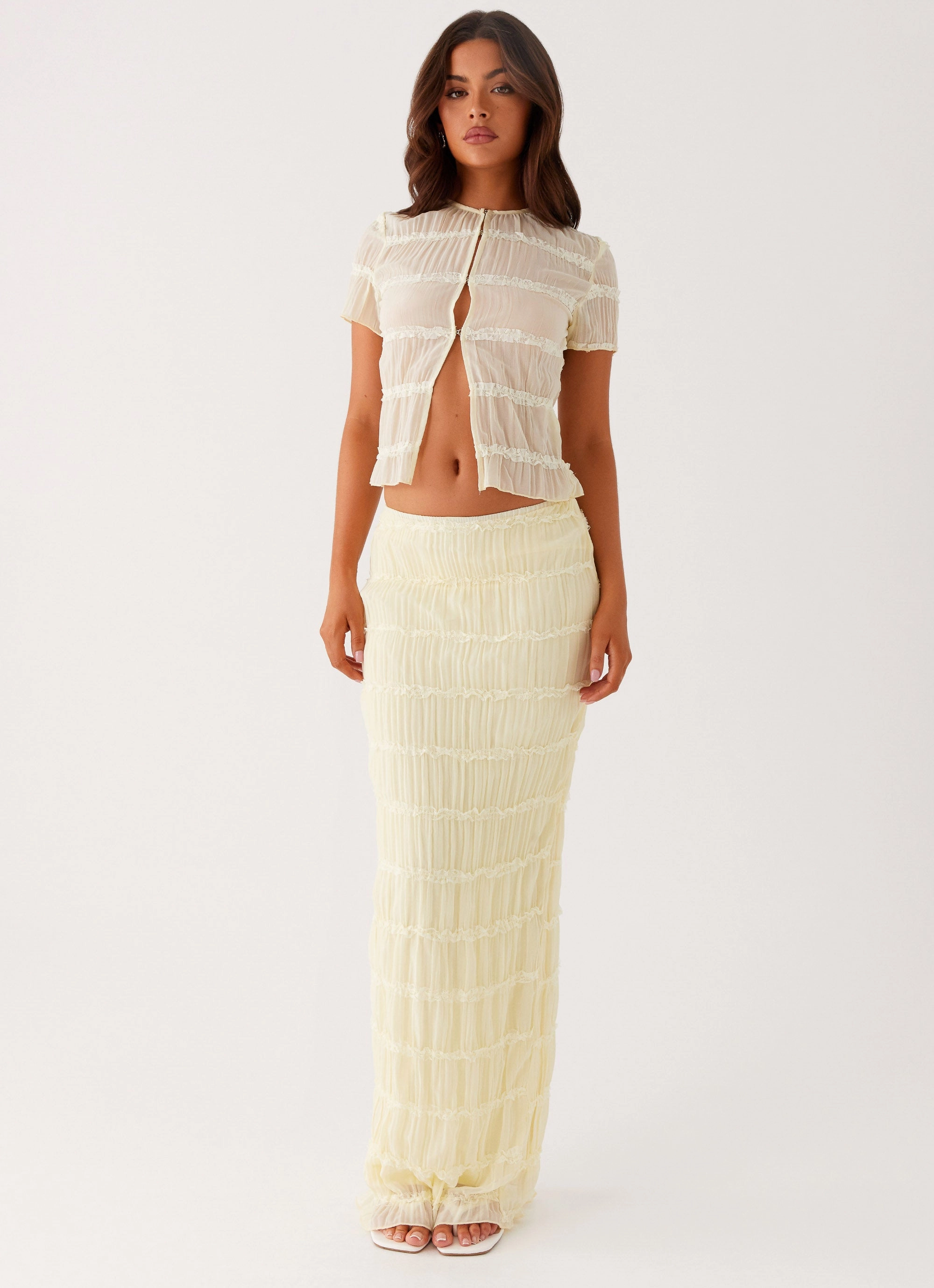 Daydreaming Low Rise Maxi Skirt - Yellow Innovative Fabric Twist Front