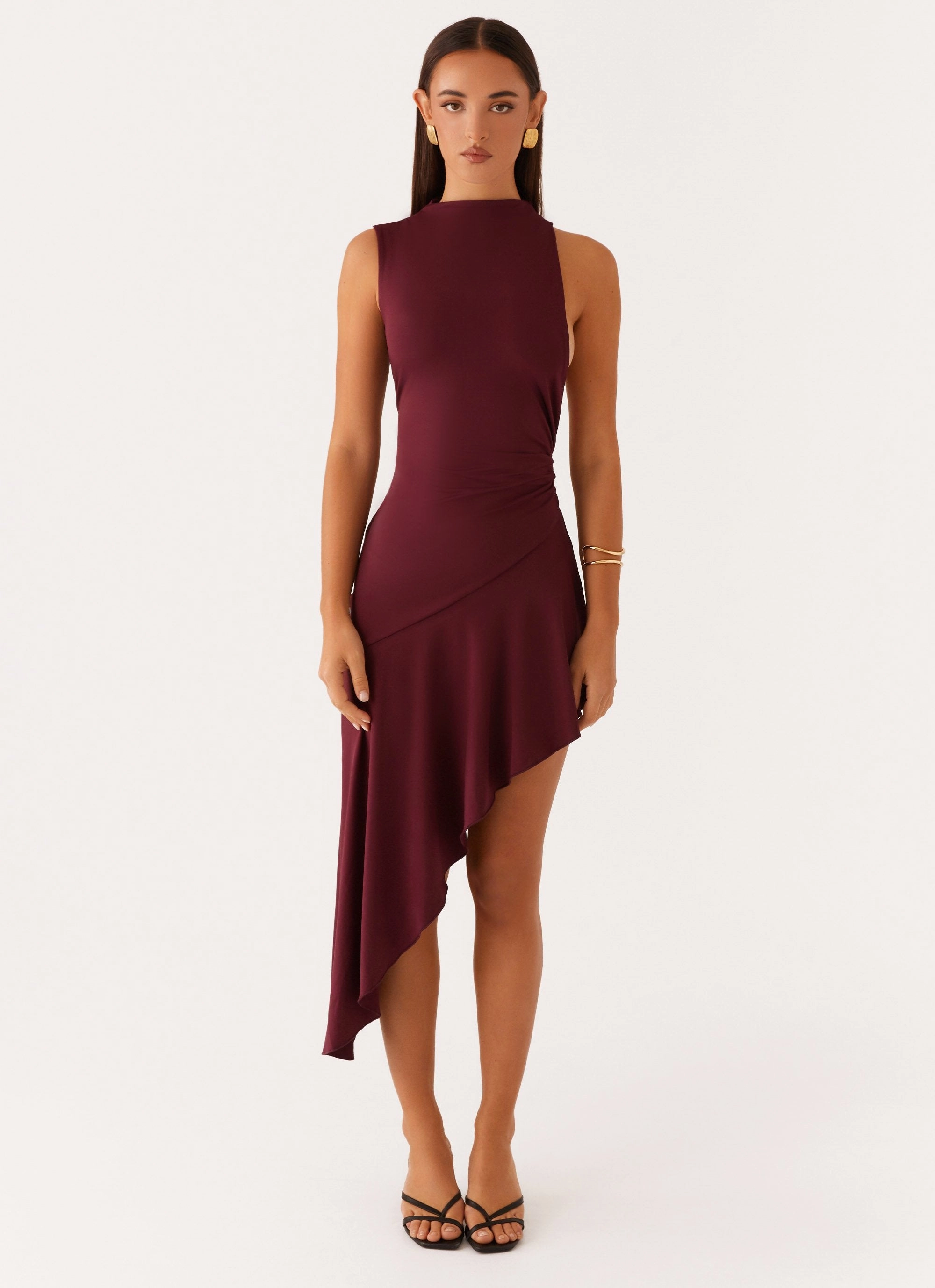 Venetia Asymmetric Maxi Dress - Deep Maroon Timeless Layer Versatile Layer Wear