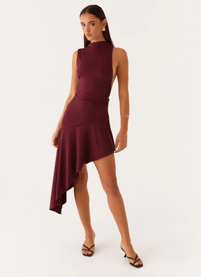Venetia Asymmetric Maxi Dress - Deep Maroon Minimalist feel Inner Glow