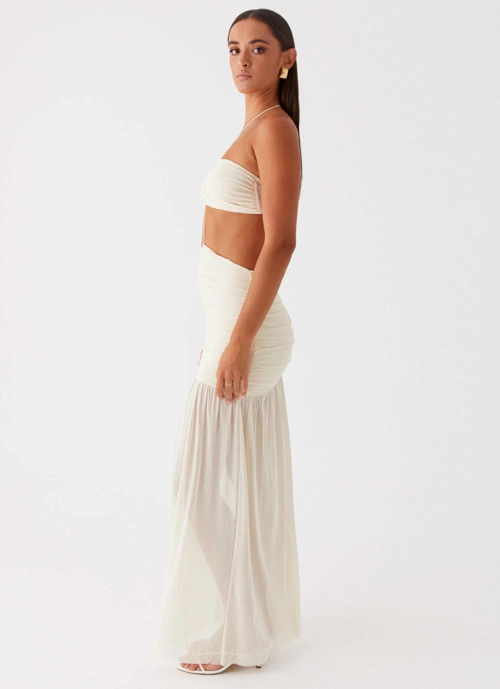 Silk-Blend Fashionable Wear Clover Cut Out Maxi Dress - Lemon