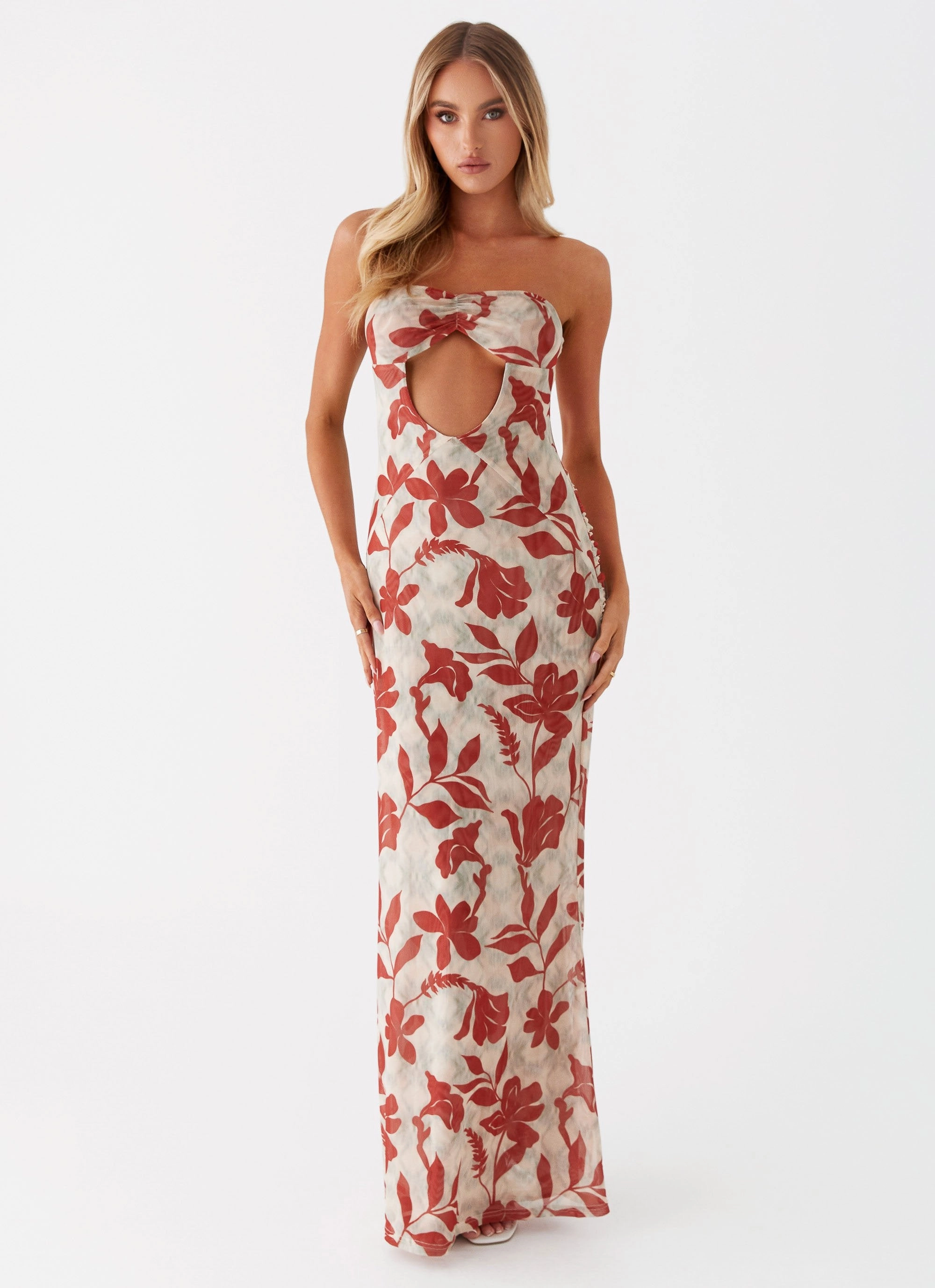 Inner Glow Dearest Maxi Dress - Red Green Floral