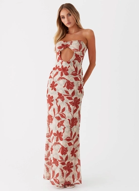 Cute Glow Dearest Maxi Dress - Red Green Floral