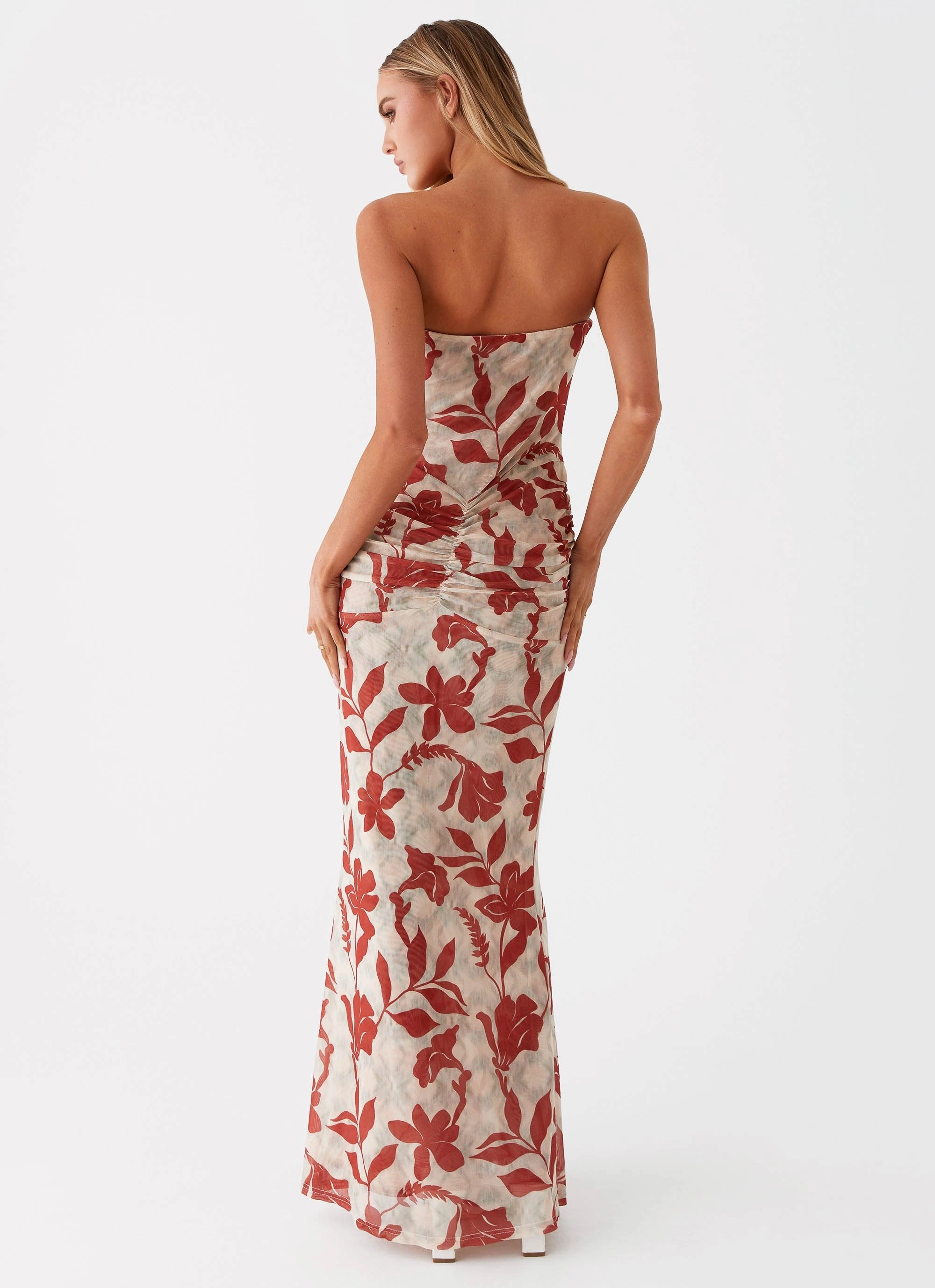 Dearest Maxi Dress - Red Green Floral City Rhythm museum visit