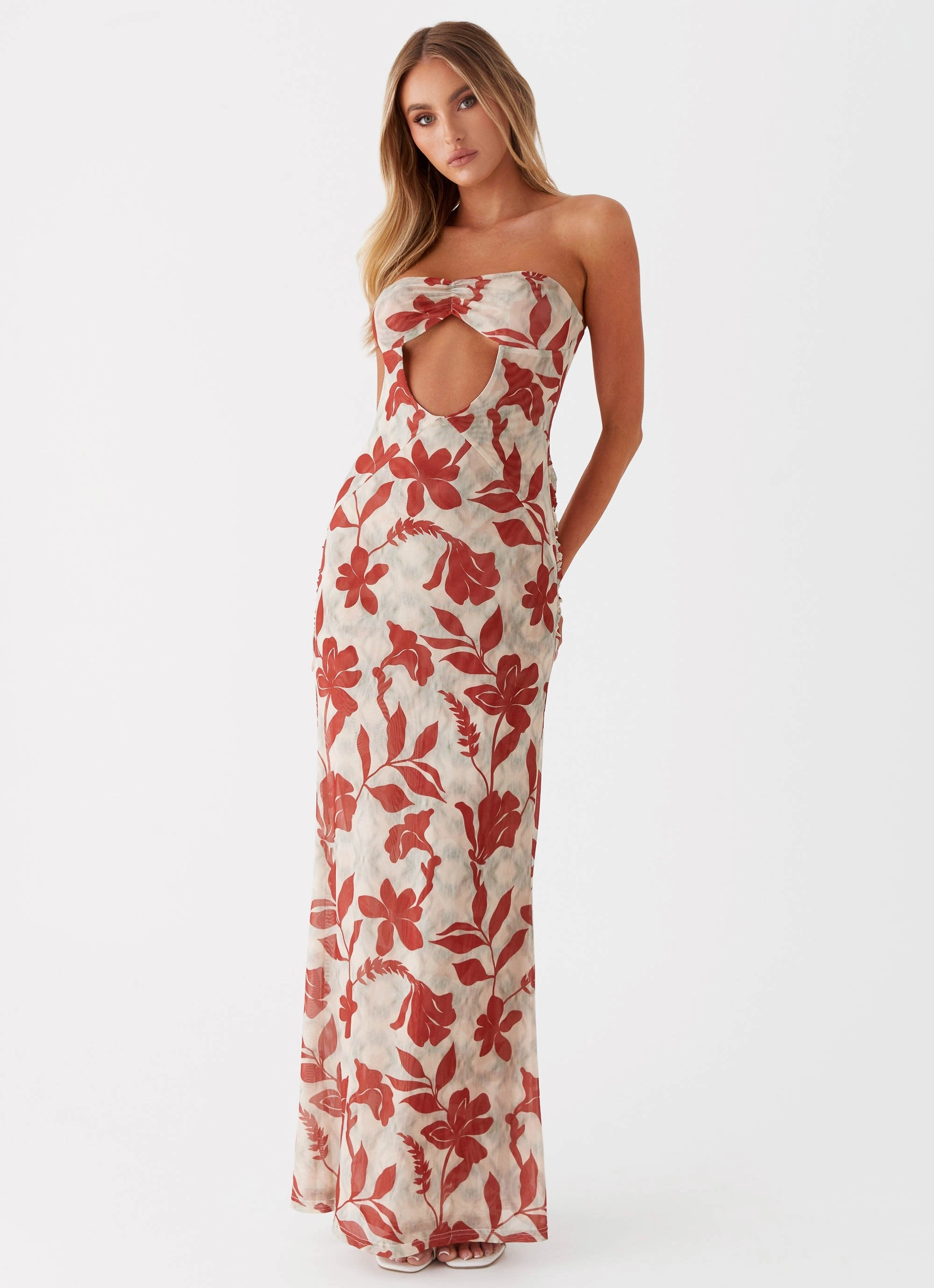 Cute Glow Dearest Maxi Dress - Red Green Floral