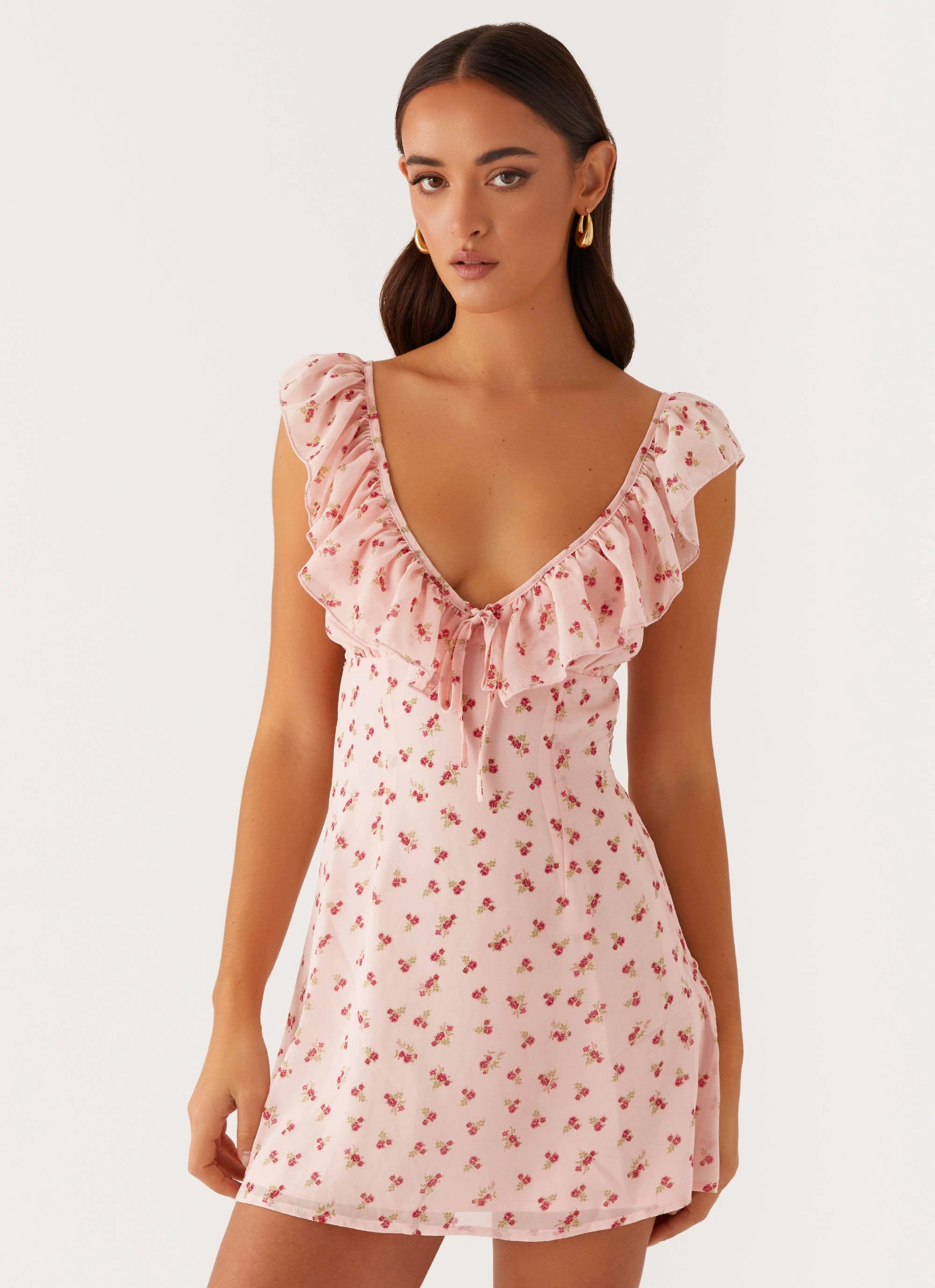 Breezy Fit Everyday Comfort Wear Adrina Ruffle Mini Dress - Pink Flower