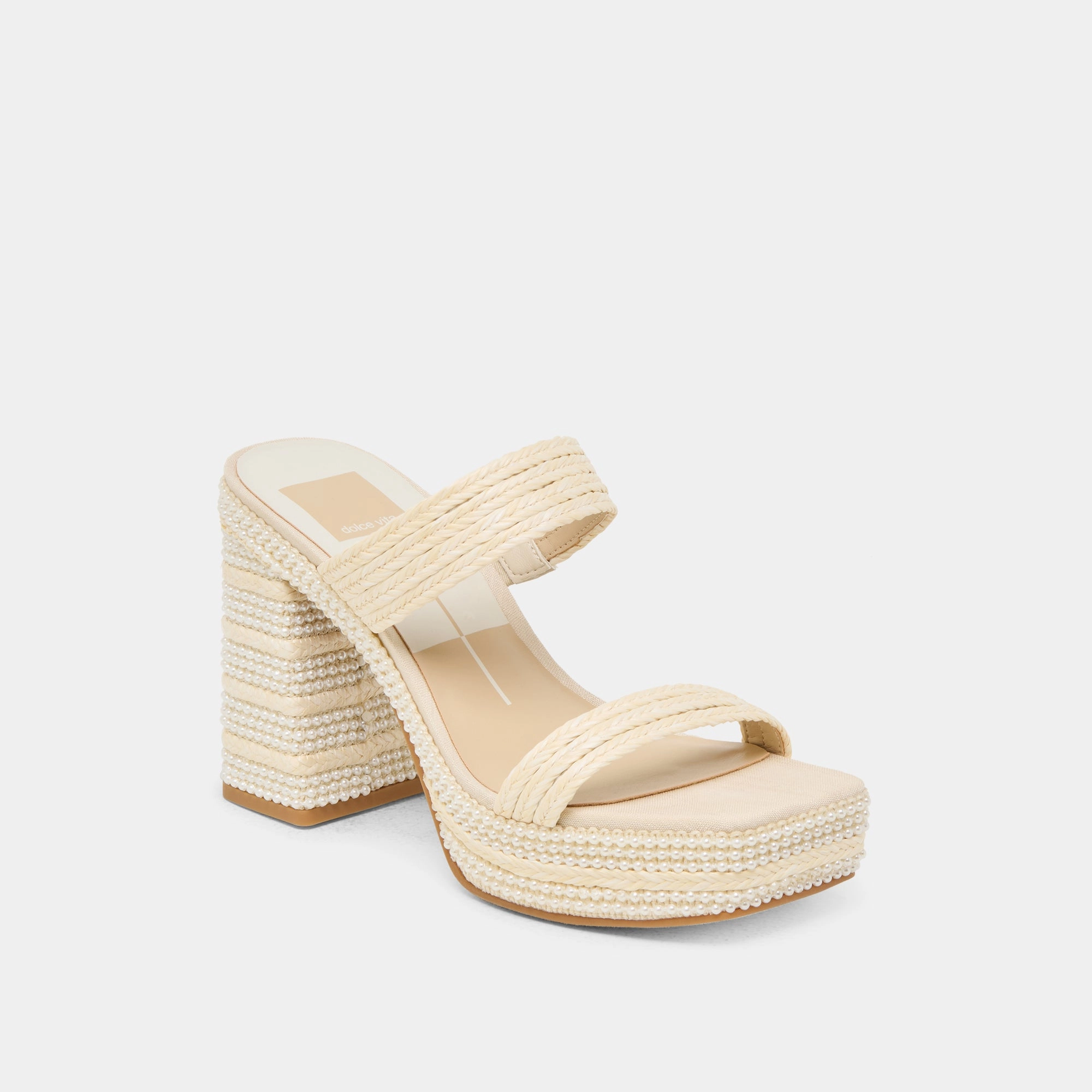 London Glow ALIYA PEARL HEELS VANILLA RAFFIA