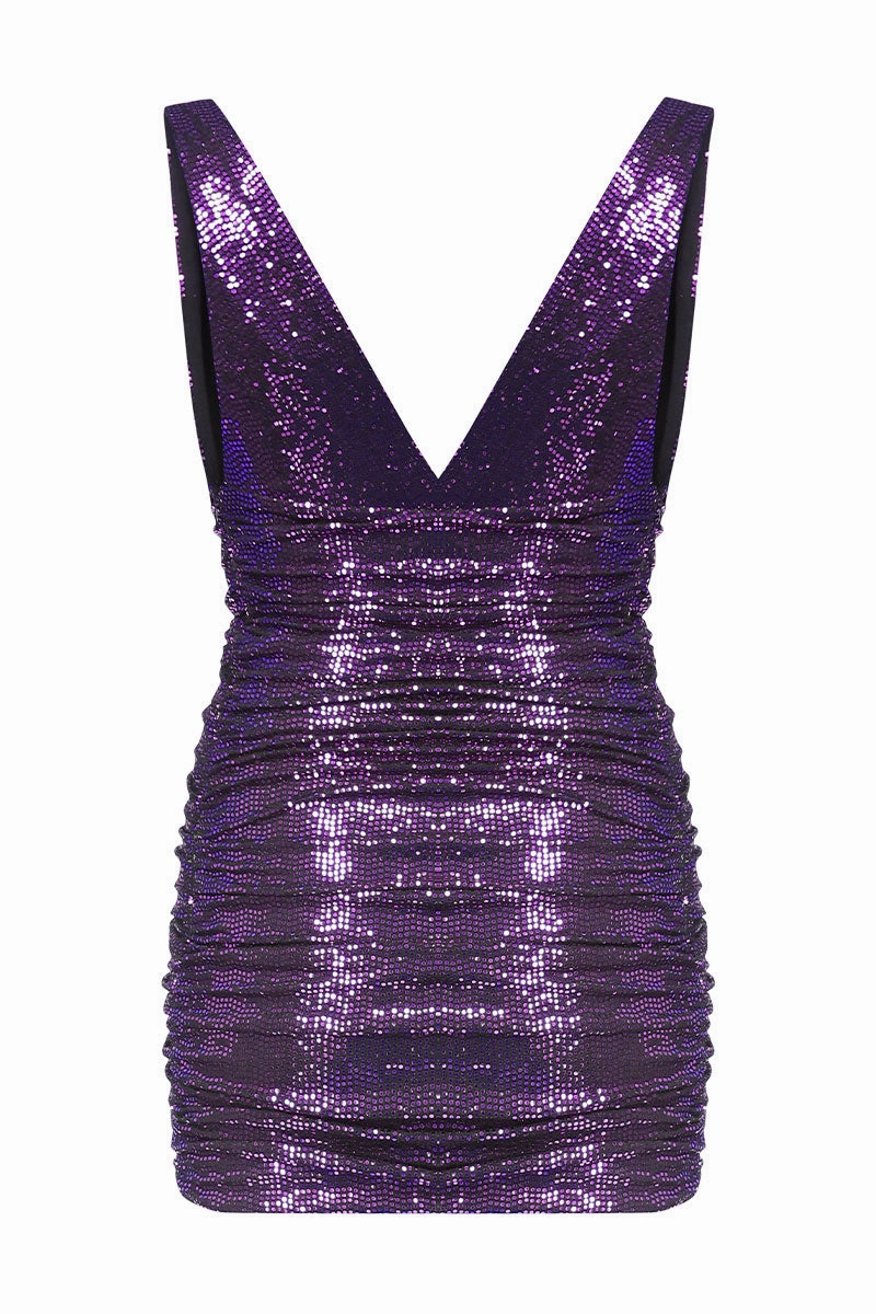 Deep V-neck Mini Dress Occasion Wear Side-Zip