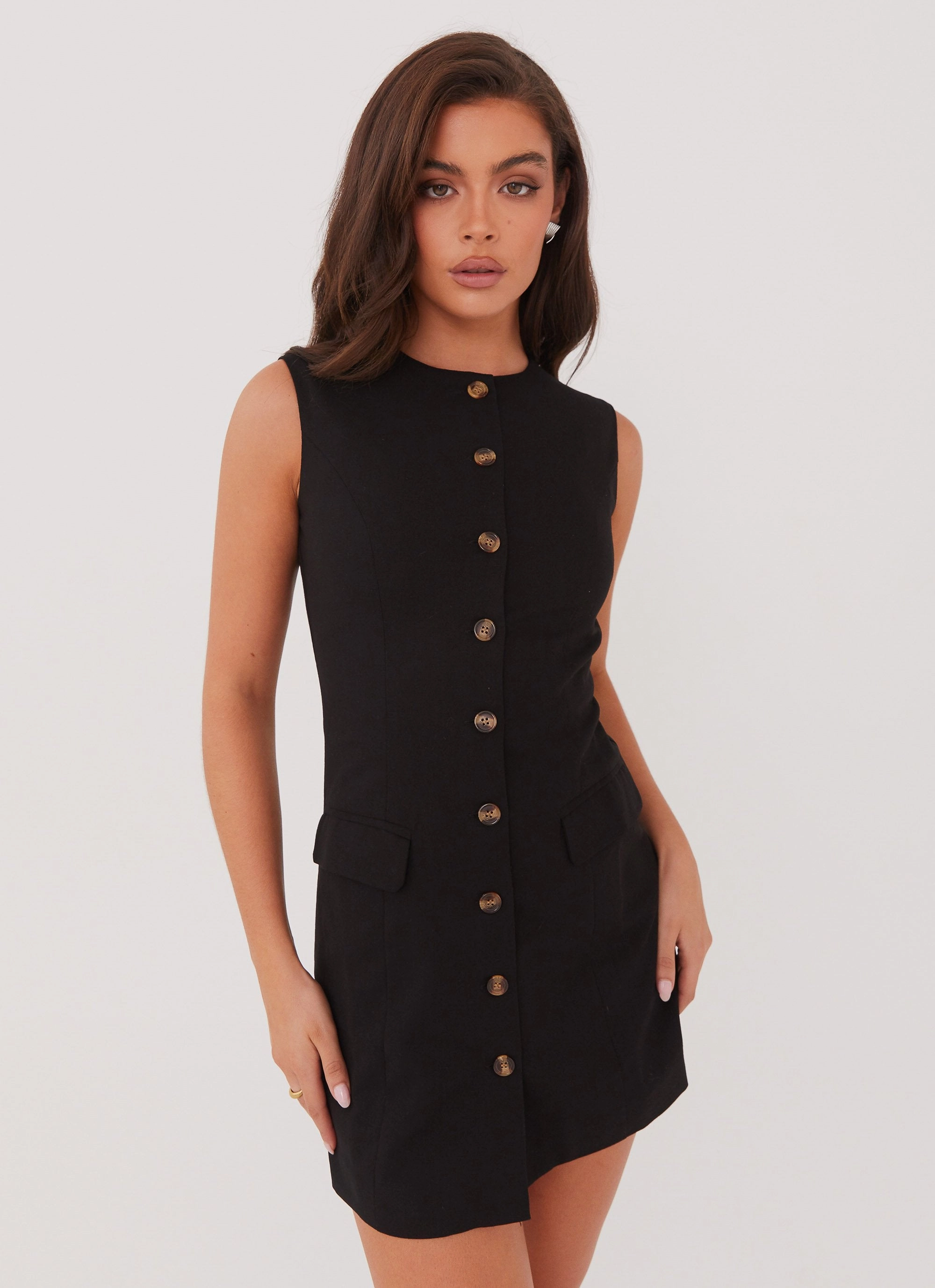 Castello Fiore Linen Mini Dress - Black Effortless Layering Slim Form