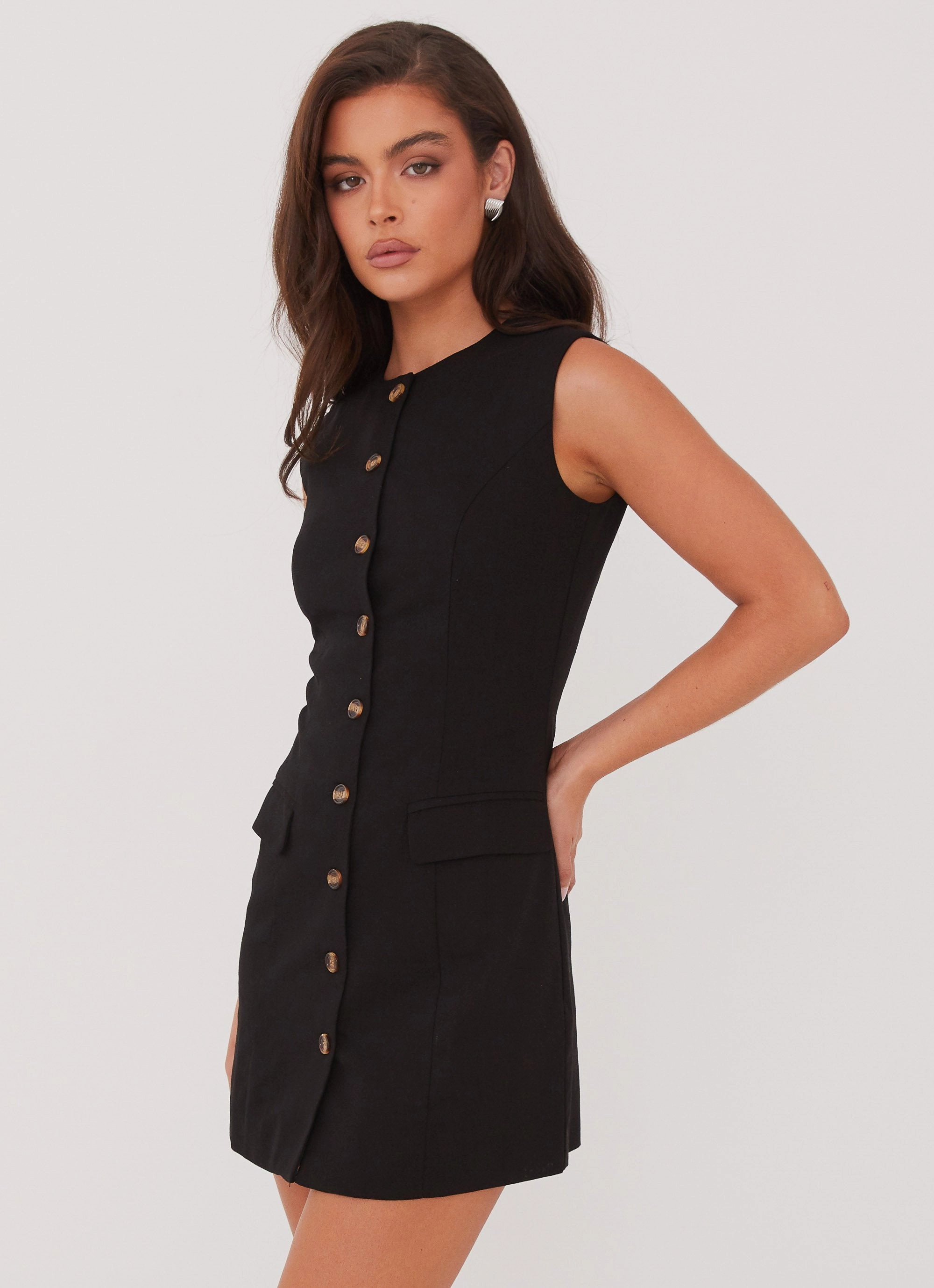 Castello Fiore Linen Mini Dress - Black Airy Silk Chill Lines