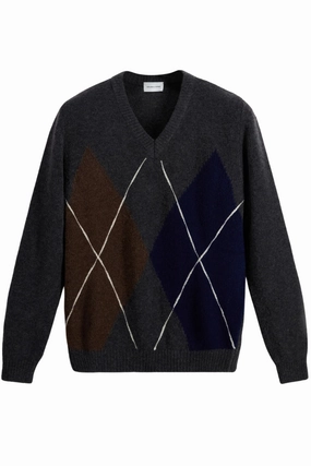 Soft Layers Thermal Insulation Technology Diamond Jacquard V-Neck