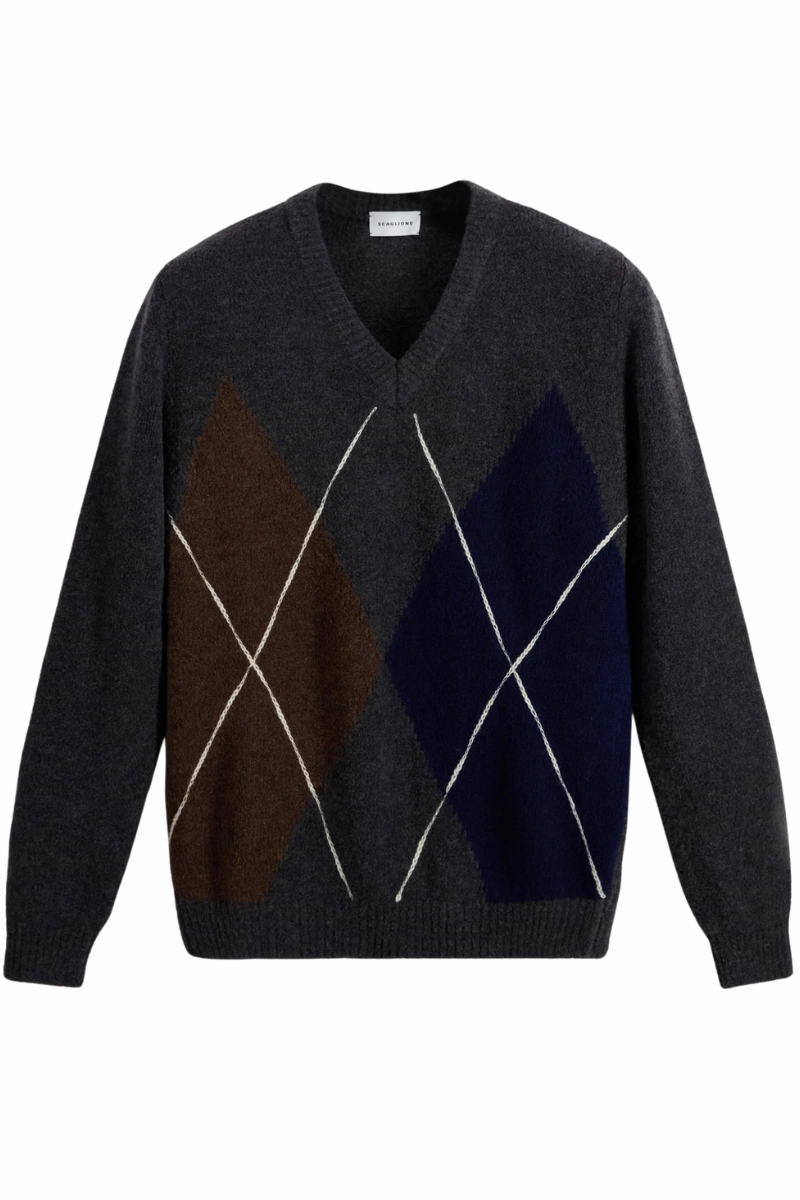 Soft Layers Thermal Insulation Technology Diamond Jacquard V-Neck