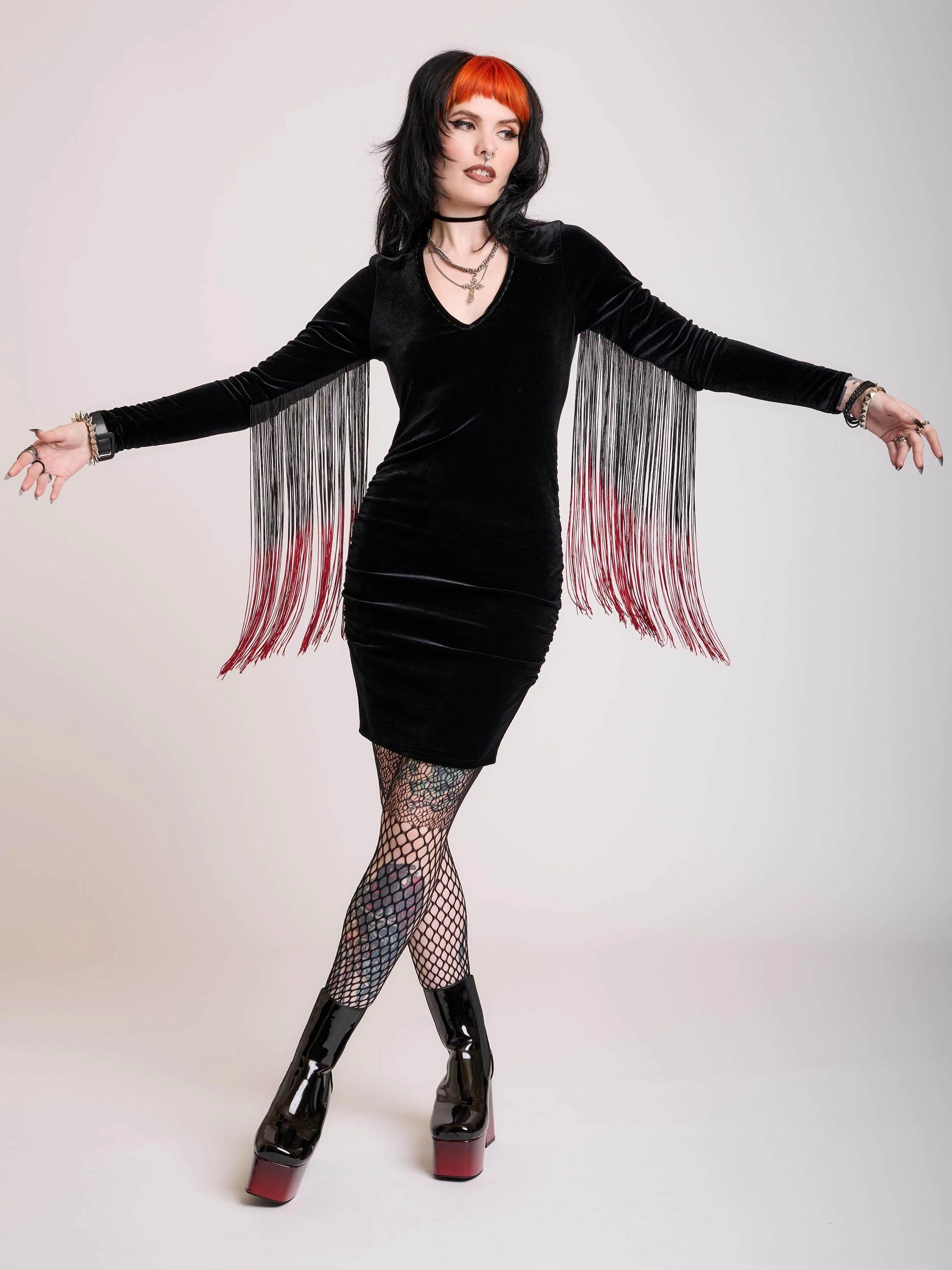 Versatile Edge Lace Accent Dipped in Blood Velvet Dress