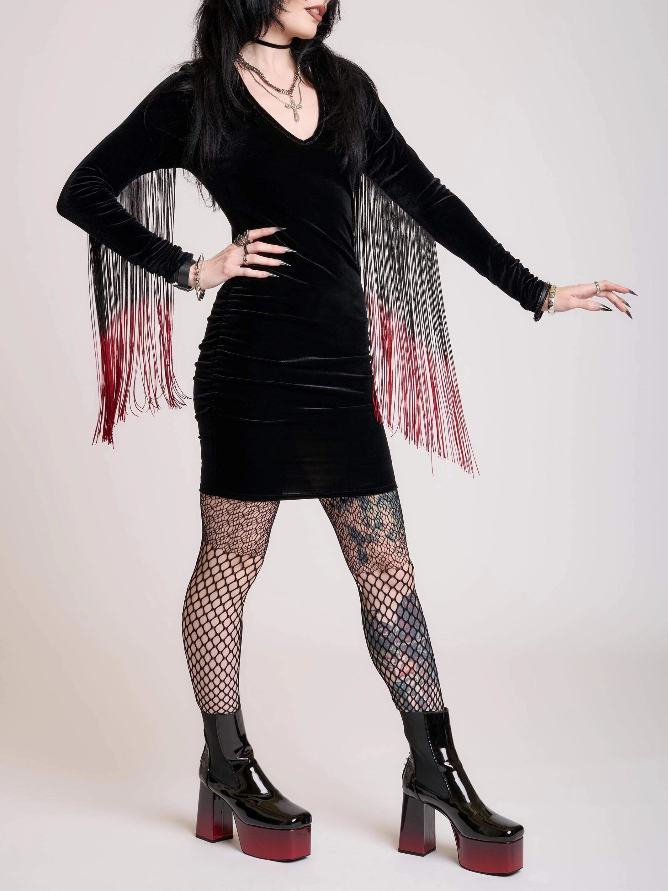 Dipped in Blood Velvet Dress Date Vibe