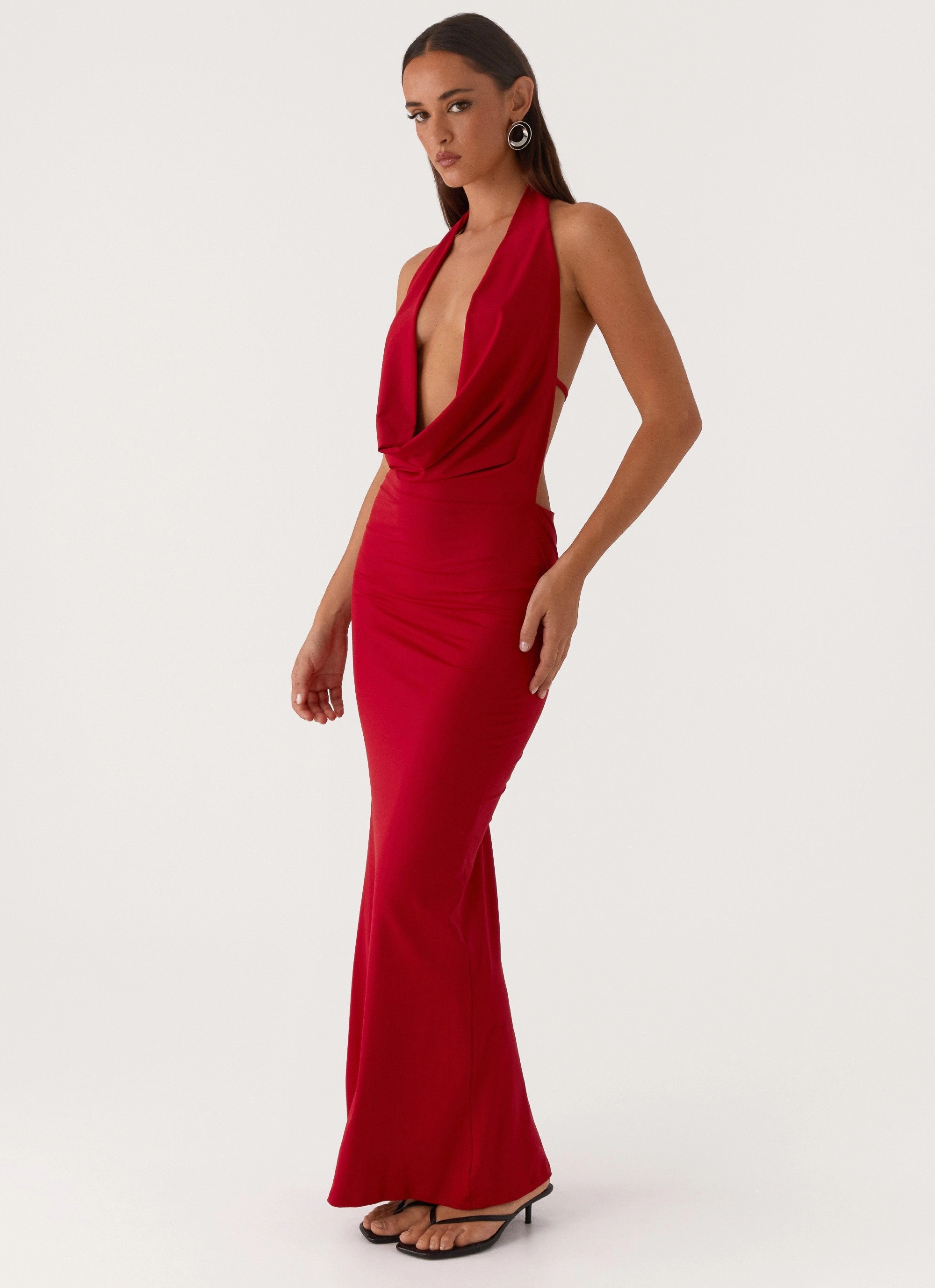 Dedicated Maxi Dress - Red Modern Waist HypoallergenicFiber