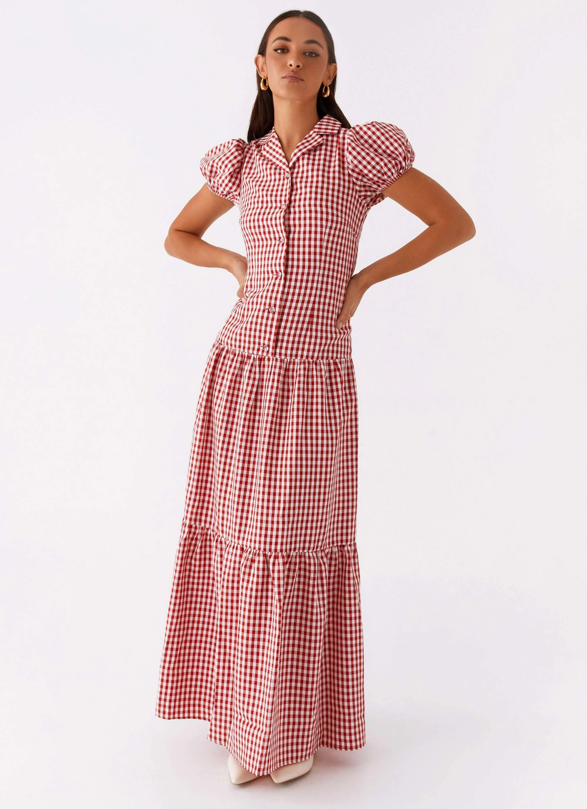 Verity Maxi Dress - Red Gingham Minimalist-Style Visual Balance